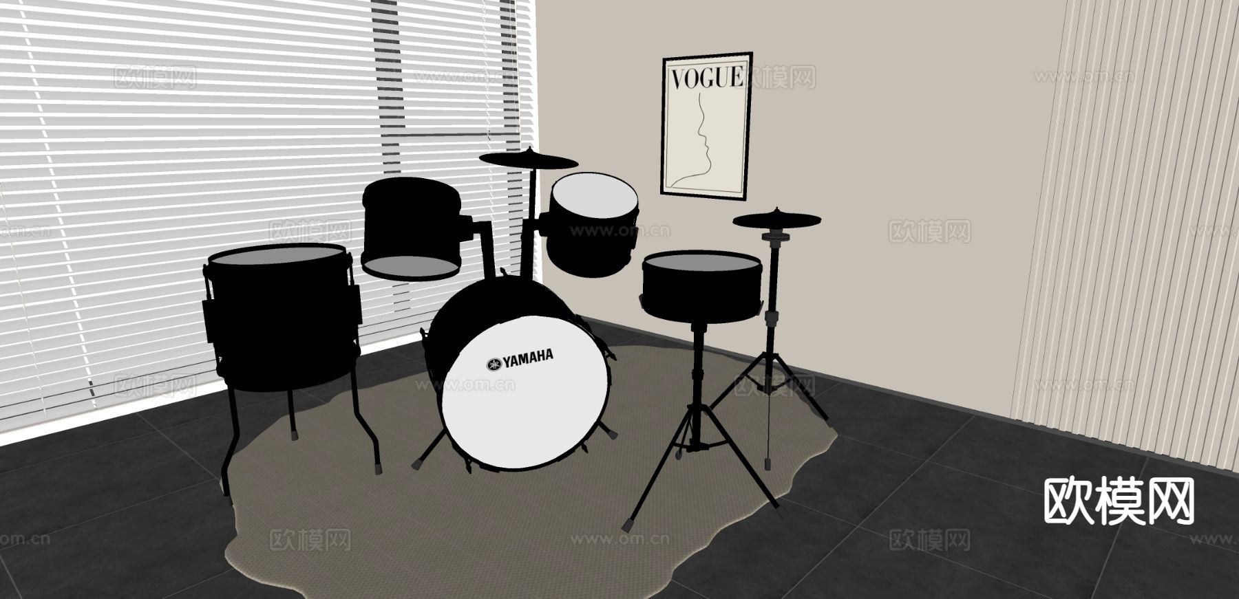 YAMAHA 击打乐器 架子鼓su模型下载（渲染图1）