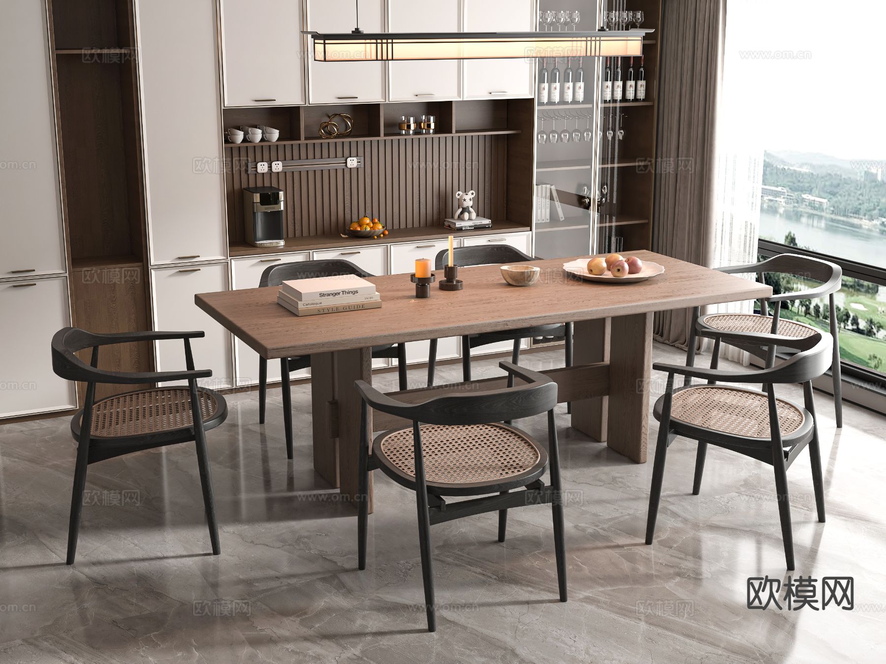 新中式餐桌椅su模型下载（渲染图2）