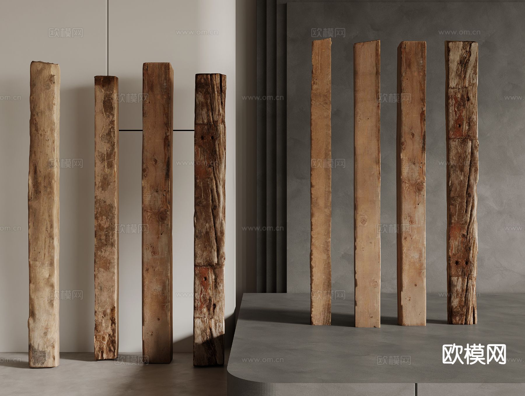 现代老木头柱子su模型下载（渲染图2）