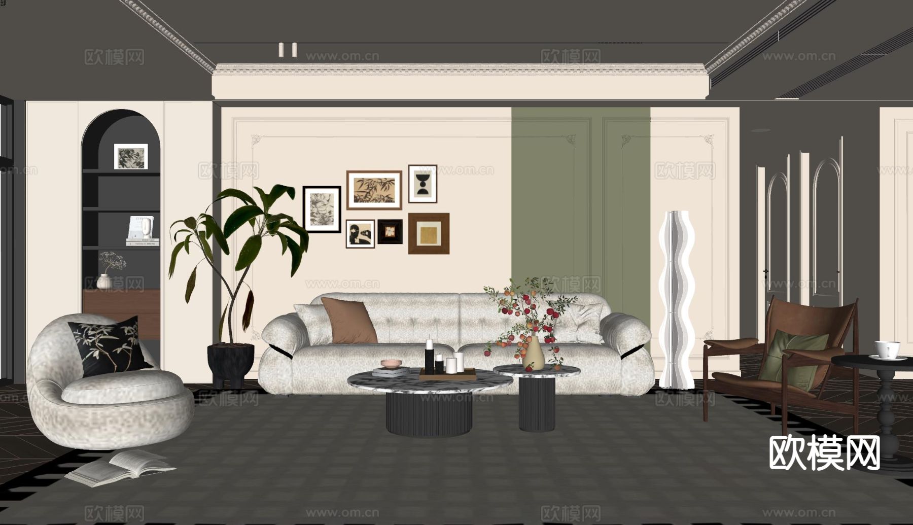 法式客厅su模型下载（渲染图1）