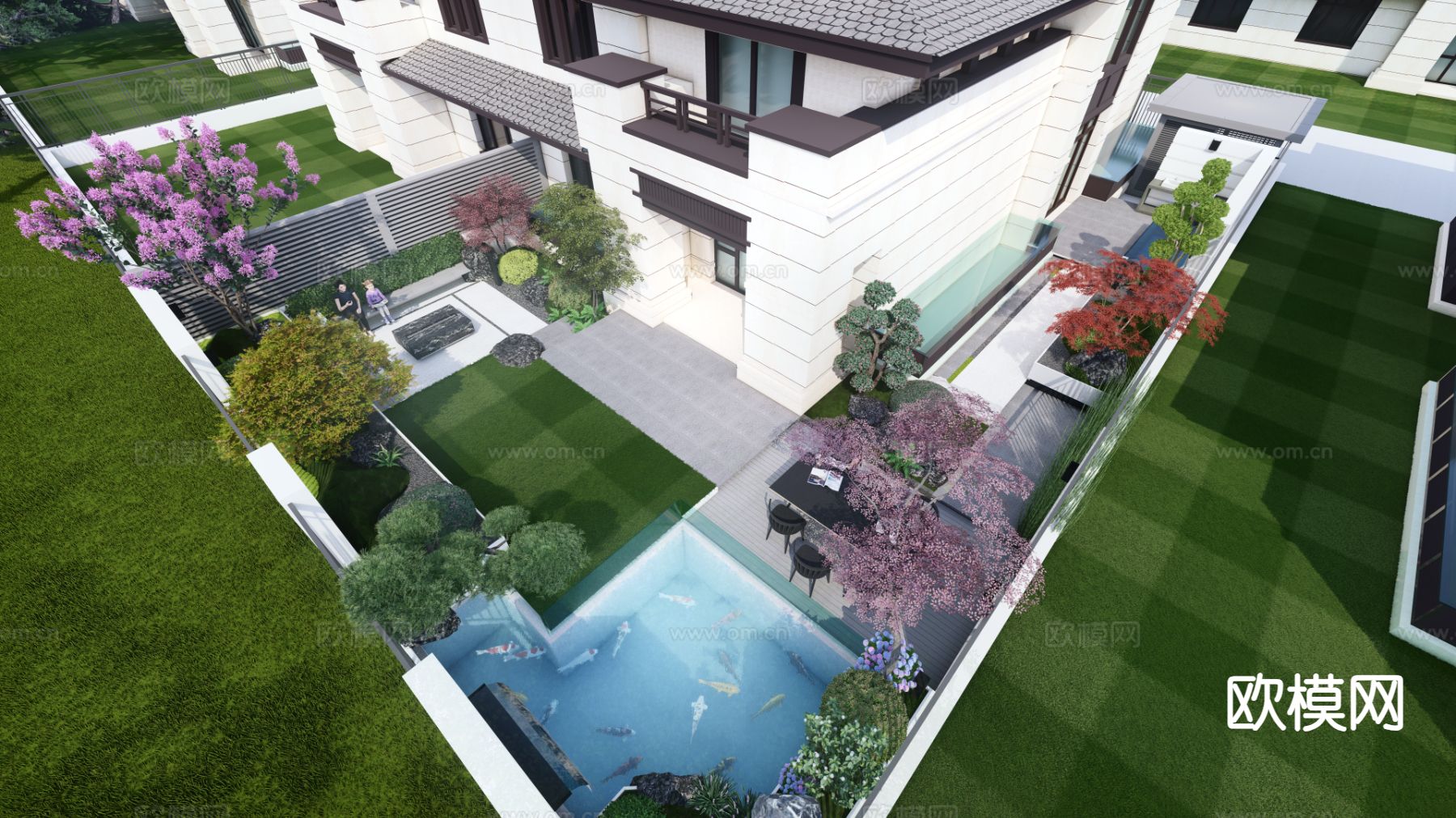 别墅庭院 花园su模型下载（渲染图3）