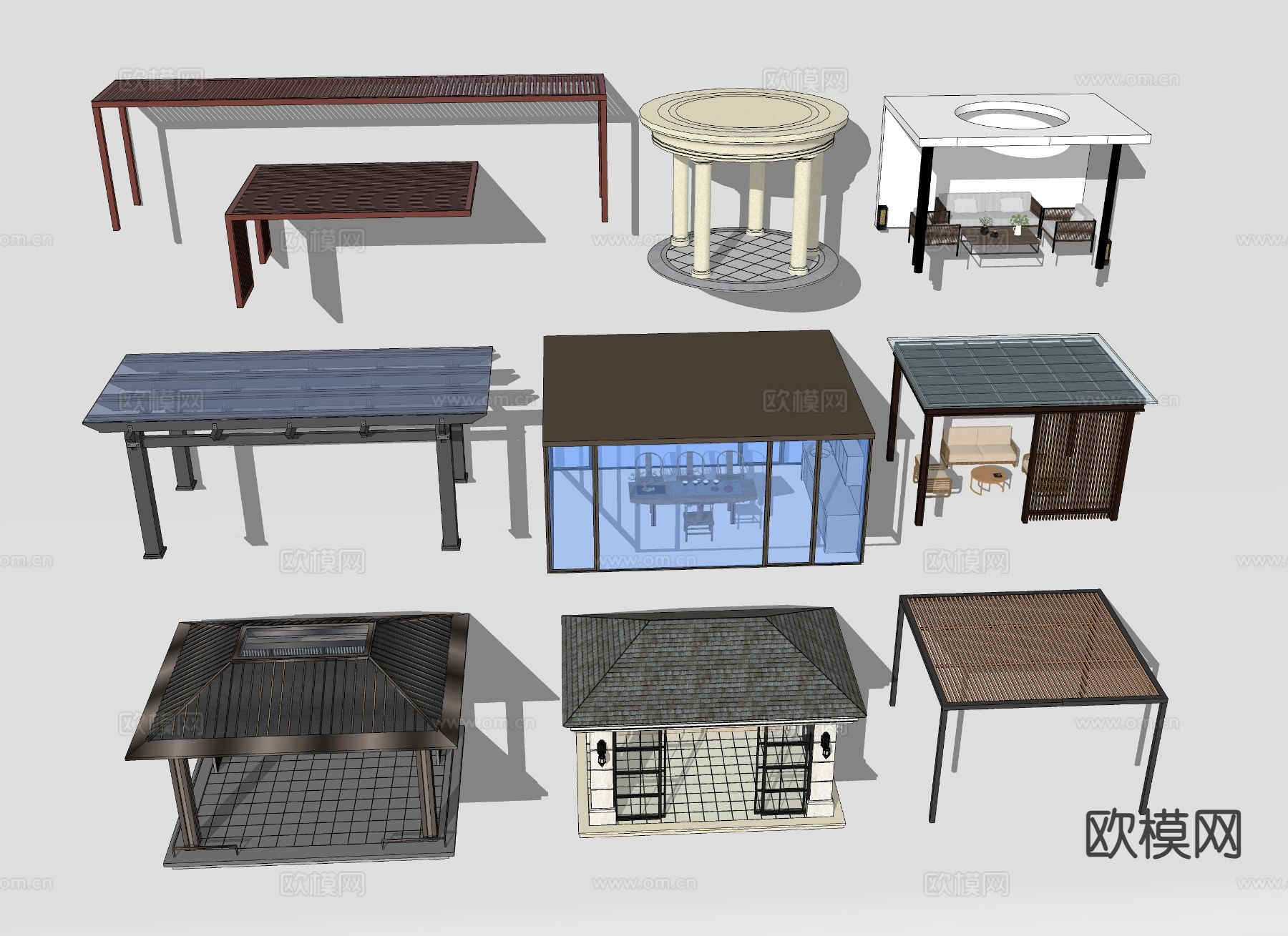 景观廊架 亭子 休憩亭su模型下载（渲染图1）