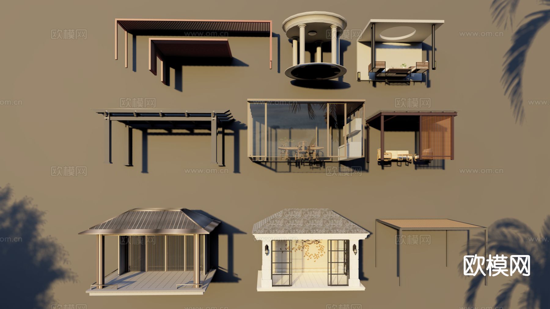 景观廊架 亭子 休憩亭su模型下载（渲染图2）