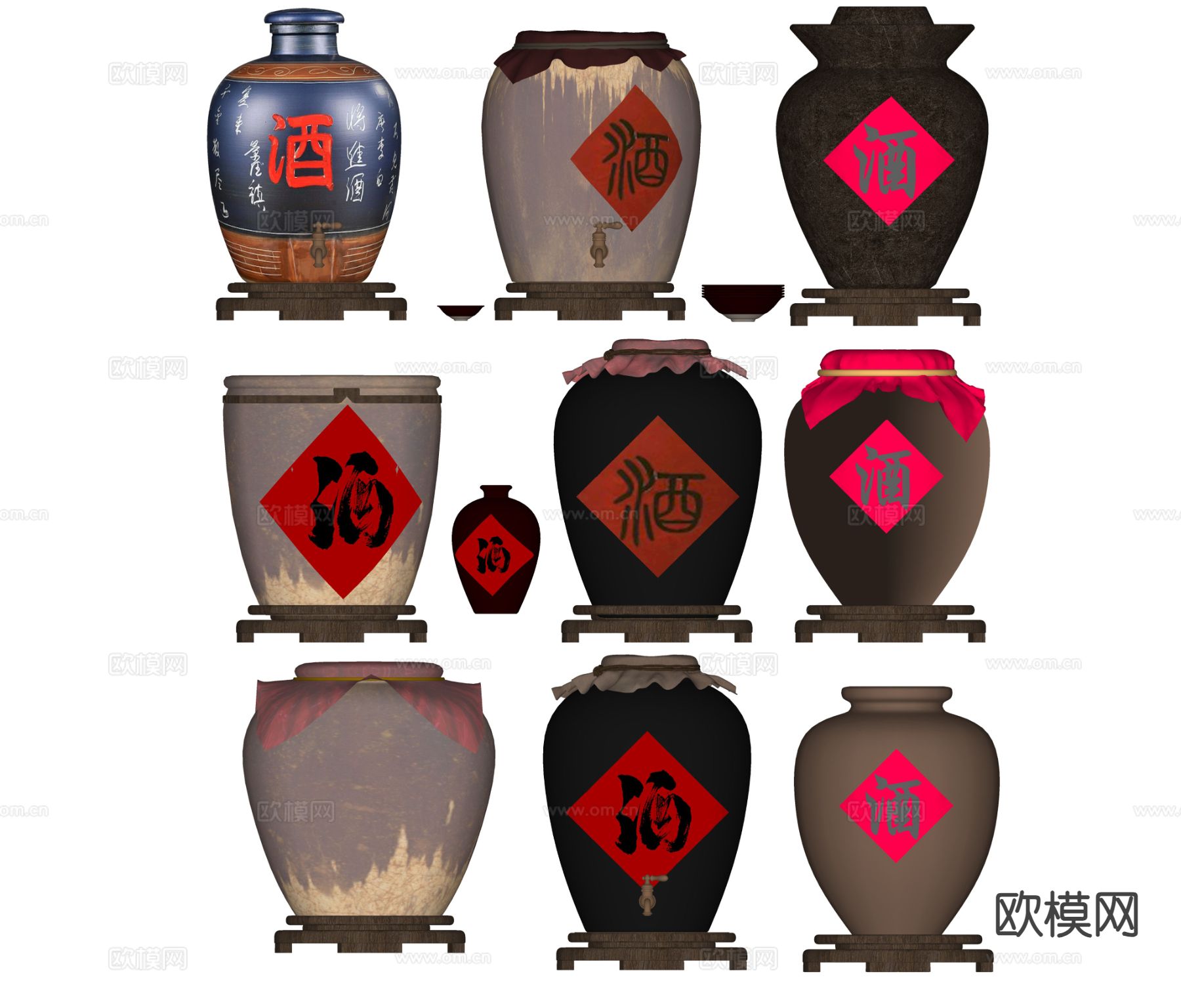 中式酒坛 酒罐 酒缸 酒 陶罐 陶缸su模型