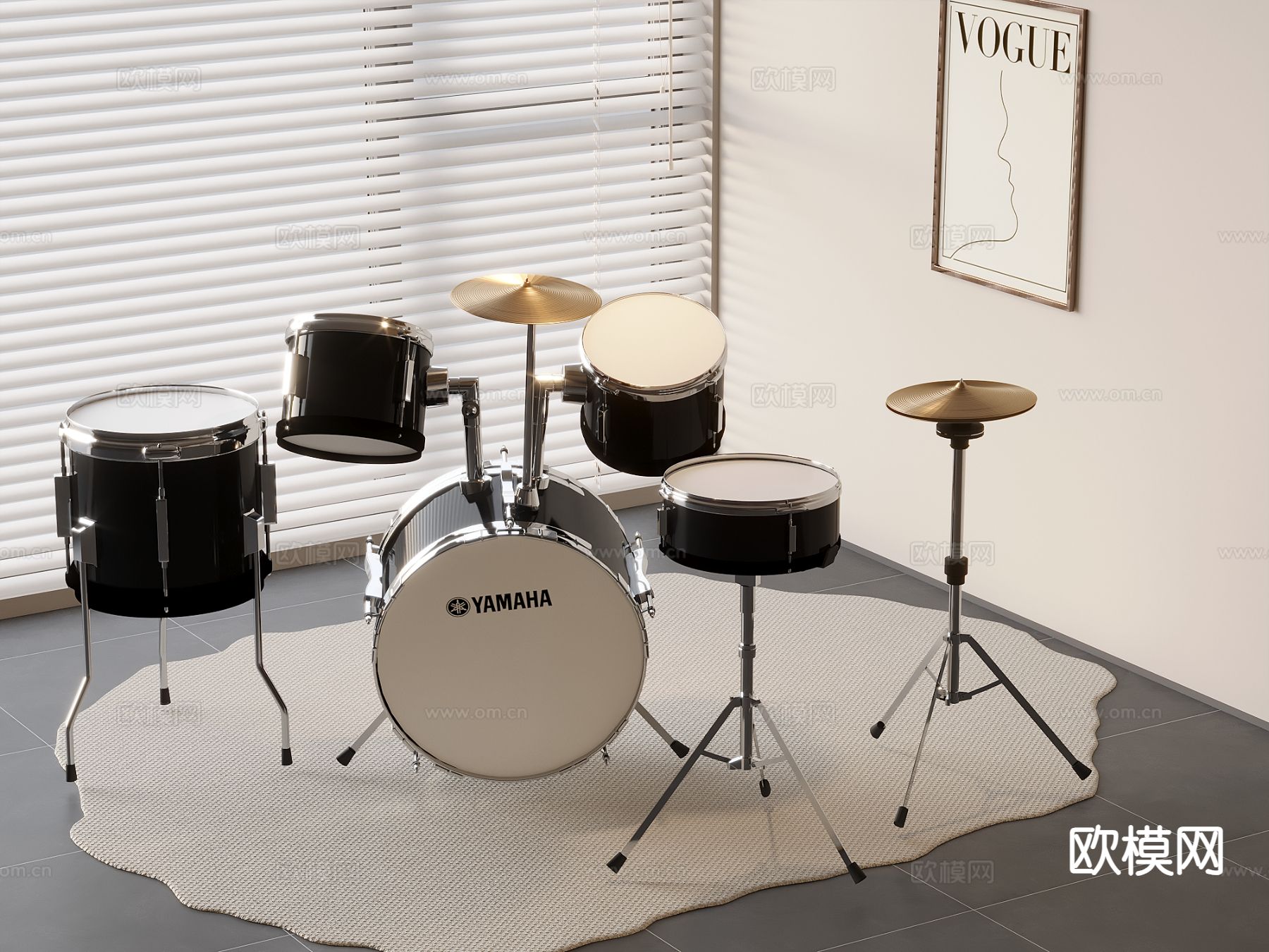 YAMAHA 击打乐器 架子鼓su模型下载（渲染图2）