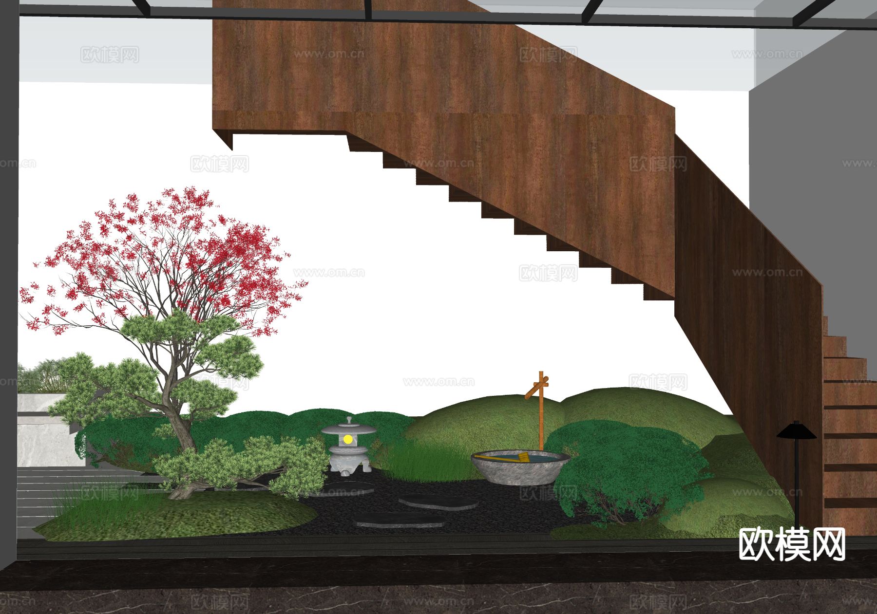 禅意庭院 花园su模型下载（渲染图1）