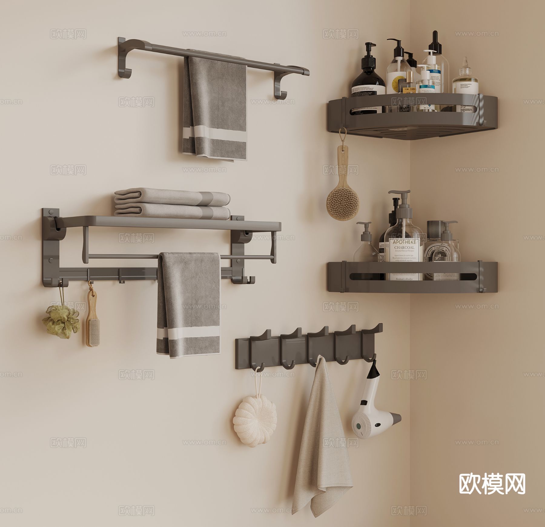 毛巾架 洗漱用品 吹风机 卫浴小件3d模型下载