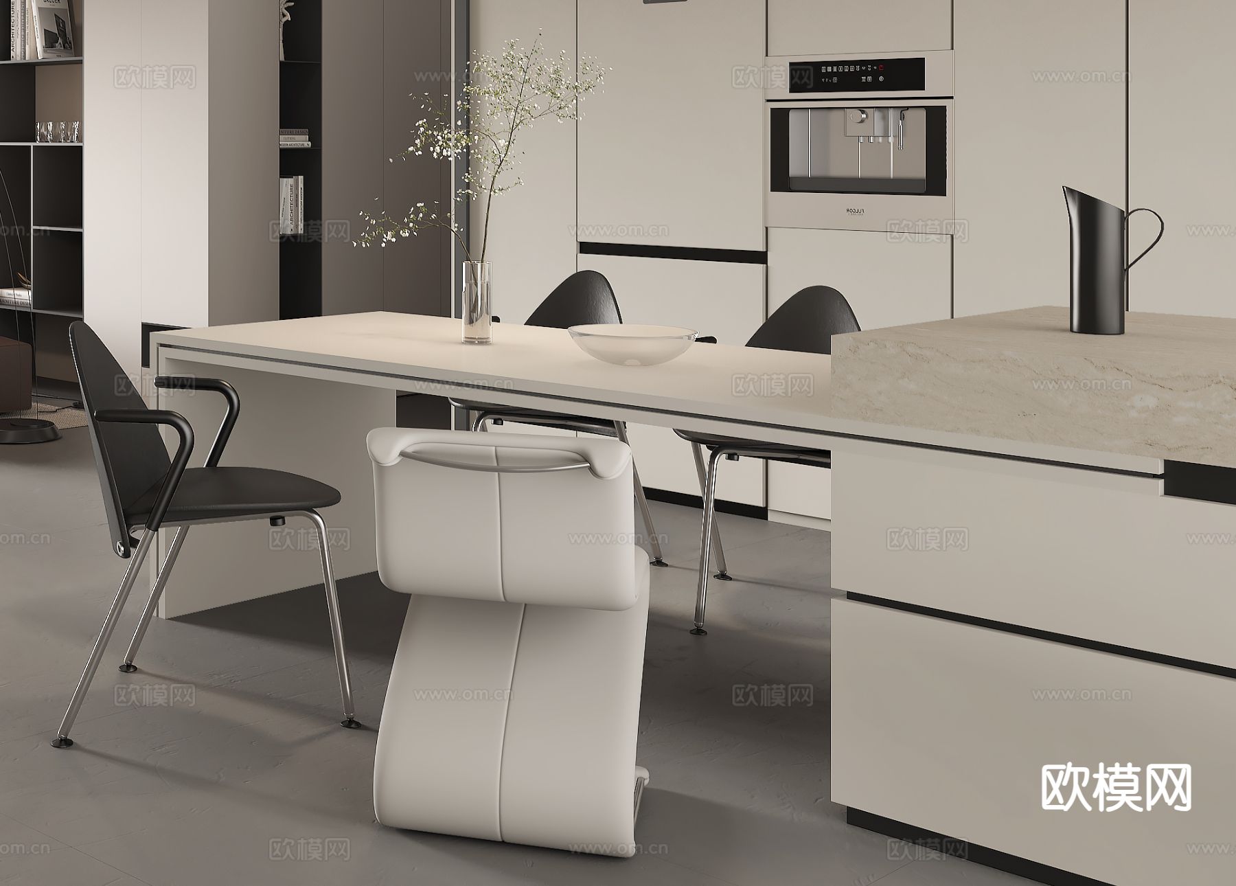 现代客餐厅3d模型下载（渲染图2）