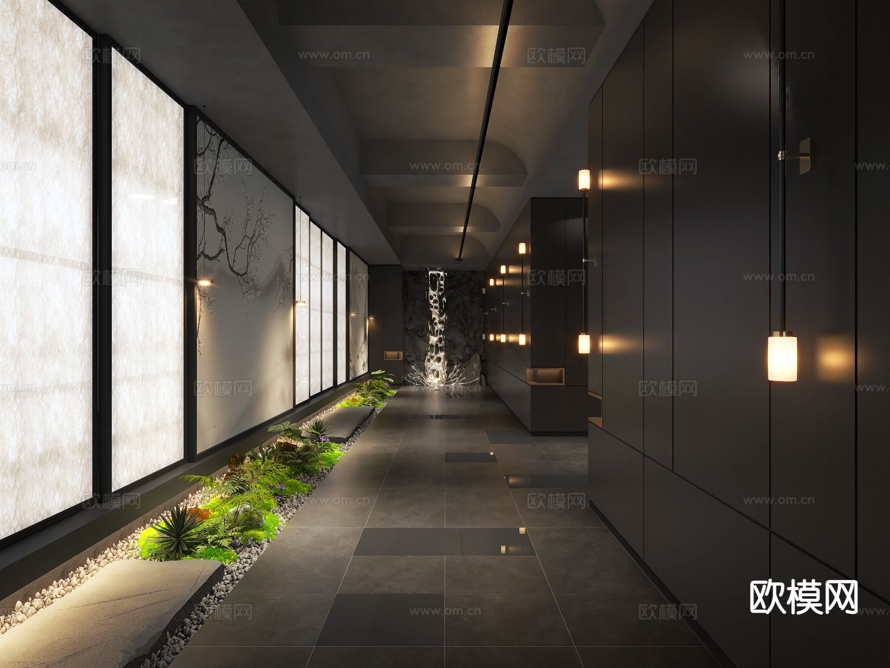 会所走廊 室内造景su模型下载（渲染图2）