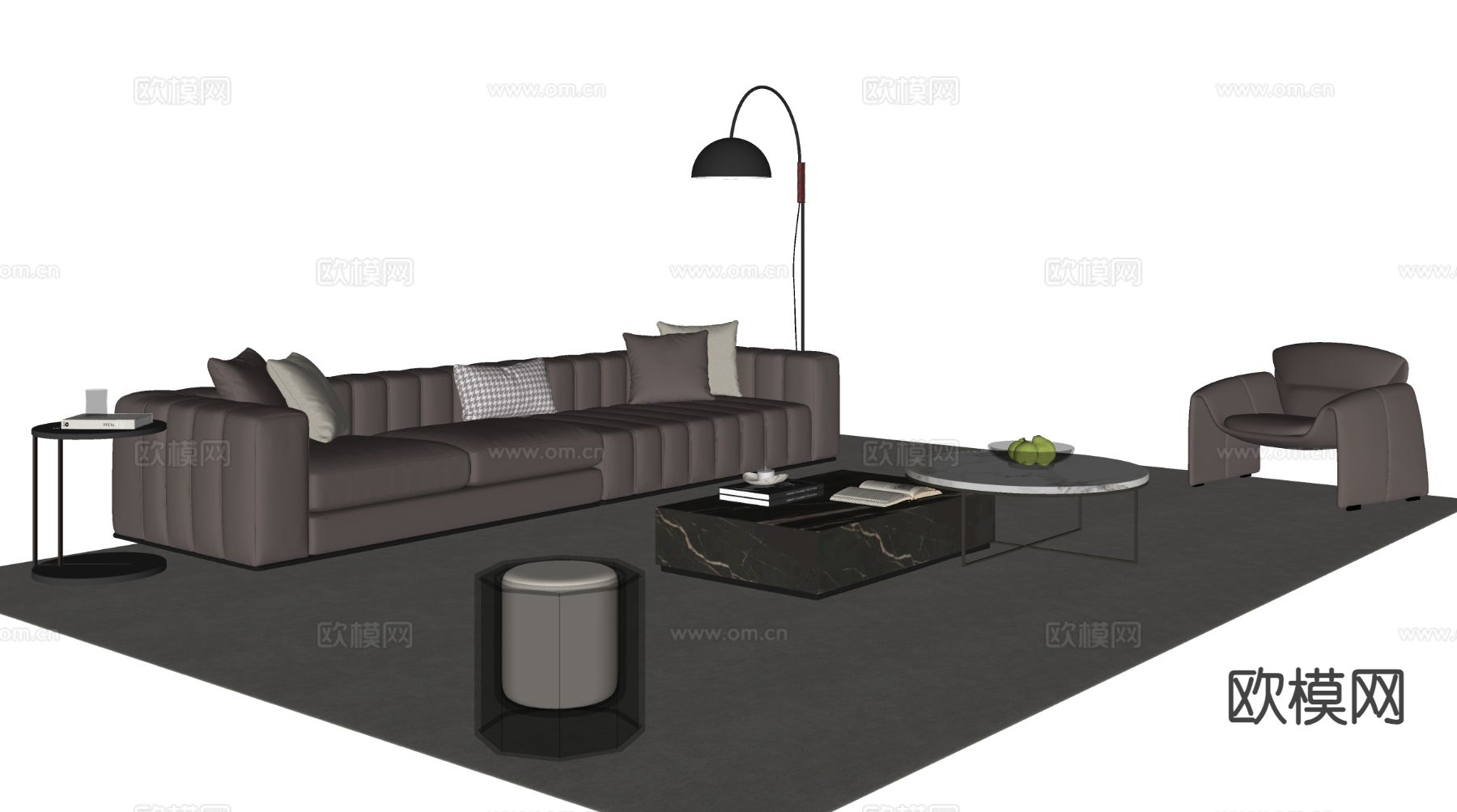 意式组合沙发su模型下载（渲染图1）