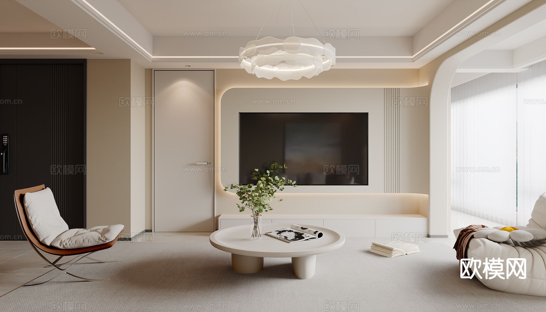 现代客餐厅3d模型下载（渲染图2）