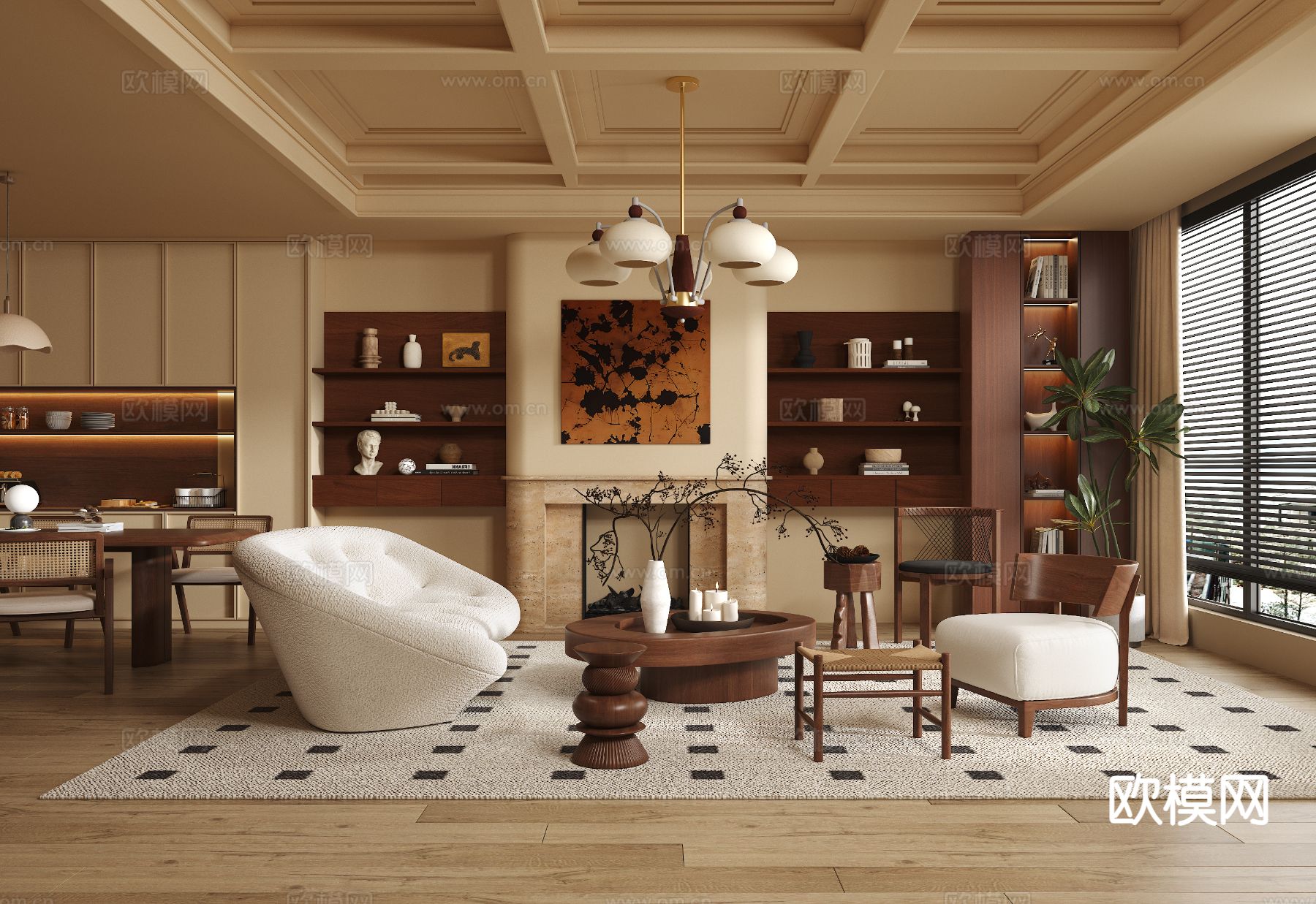 中古风客餐厅3d模型下载