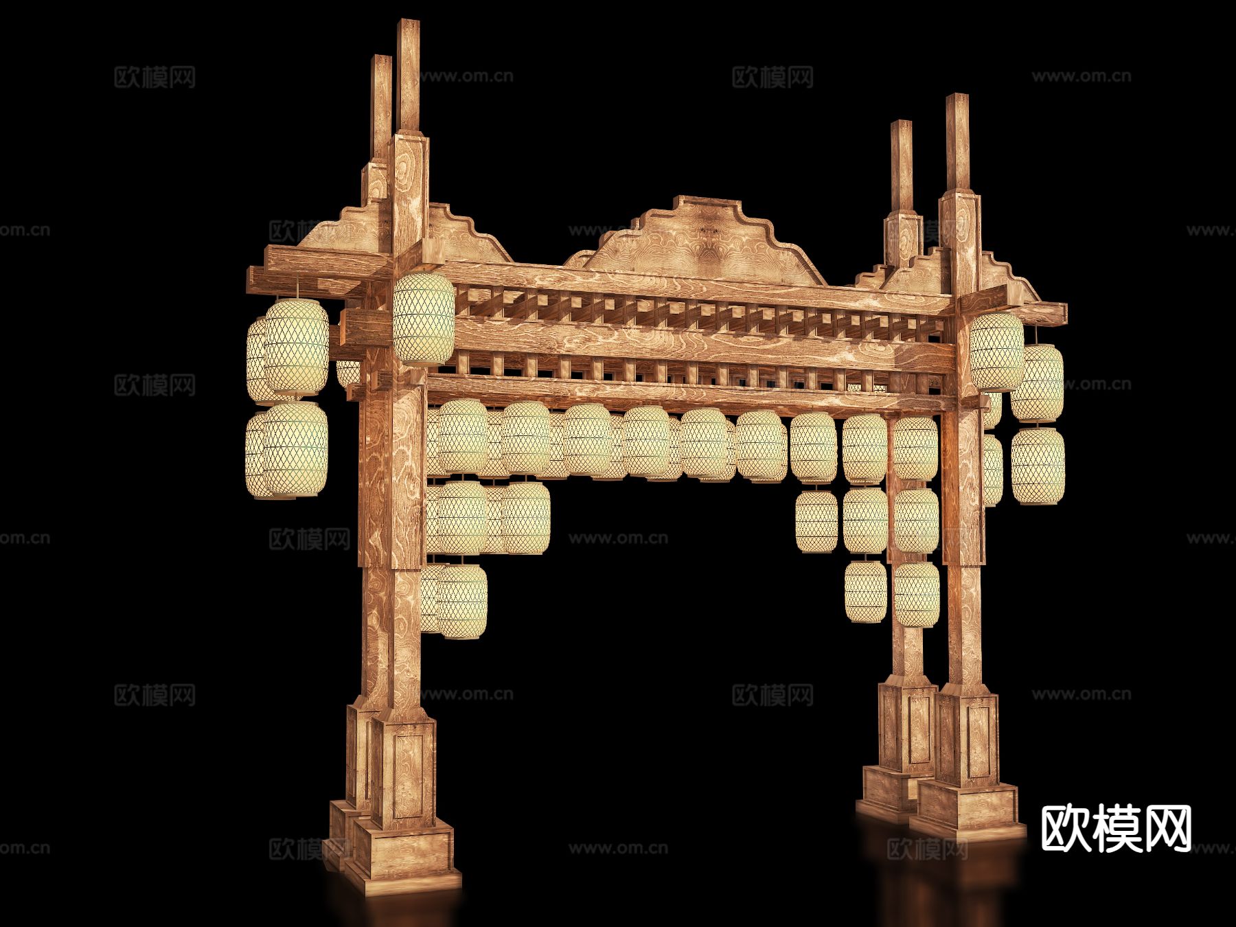 新中式古建牌坊 国潮入口3d模型