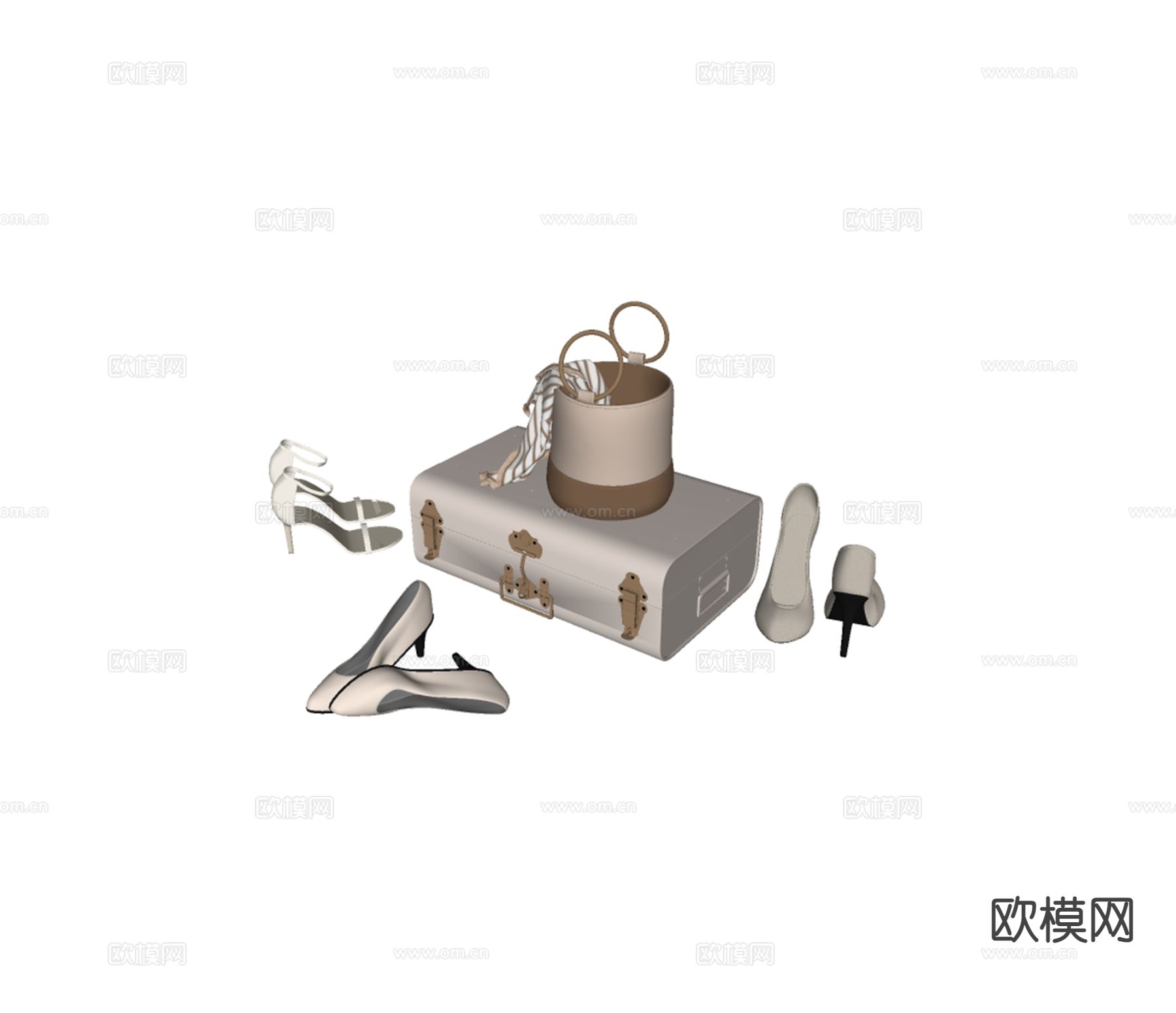 高跟鞋 盒子 手提包su模型下载（渲染图1）