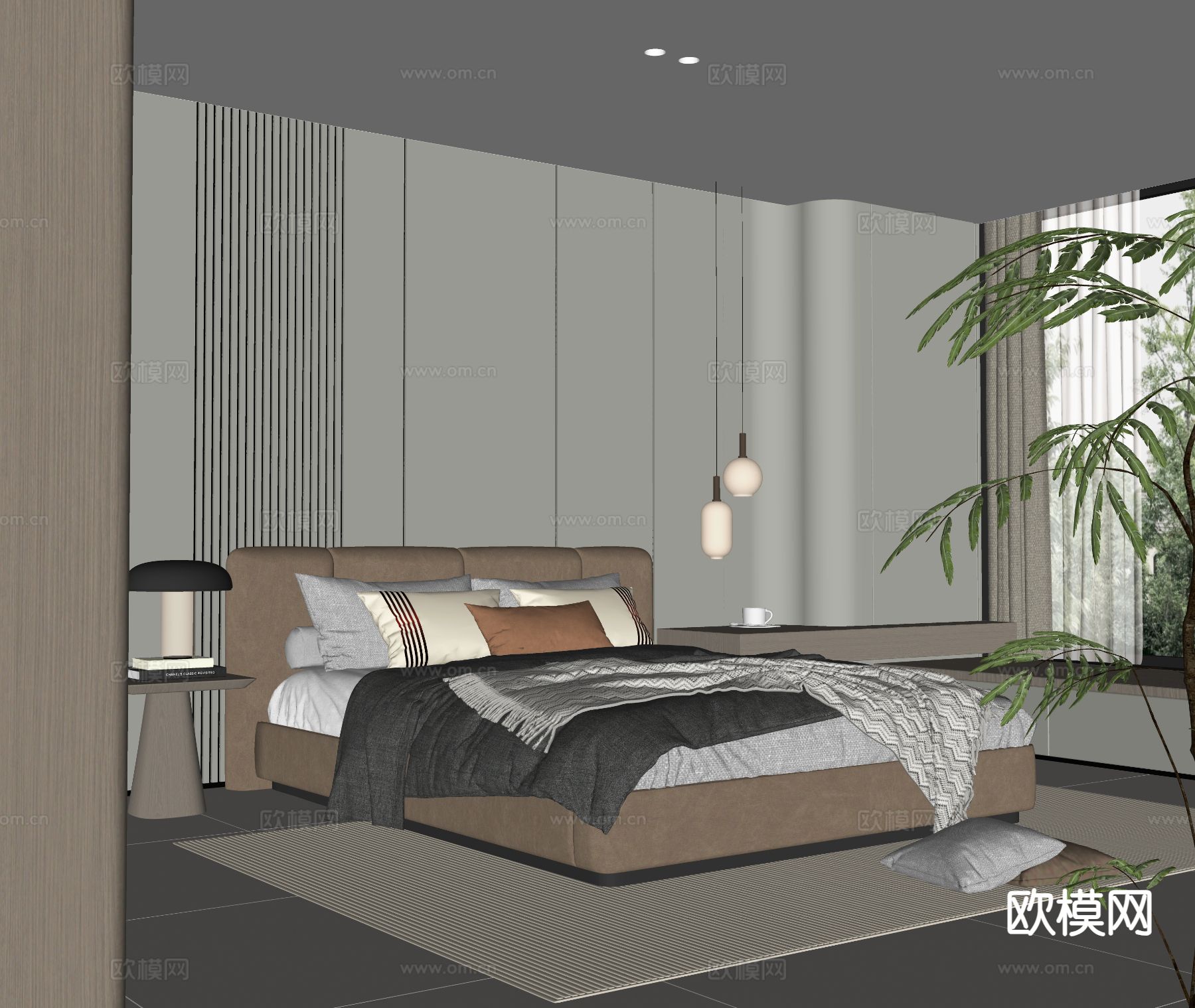 意式双人床su模型下载（渲染图1）