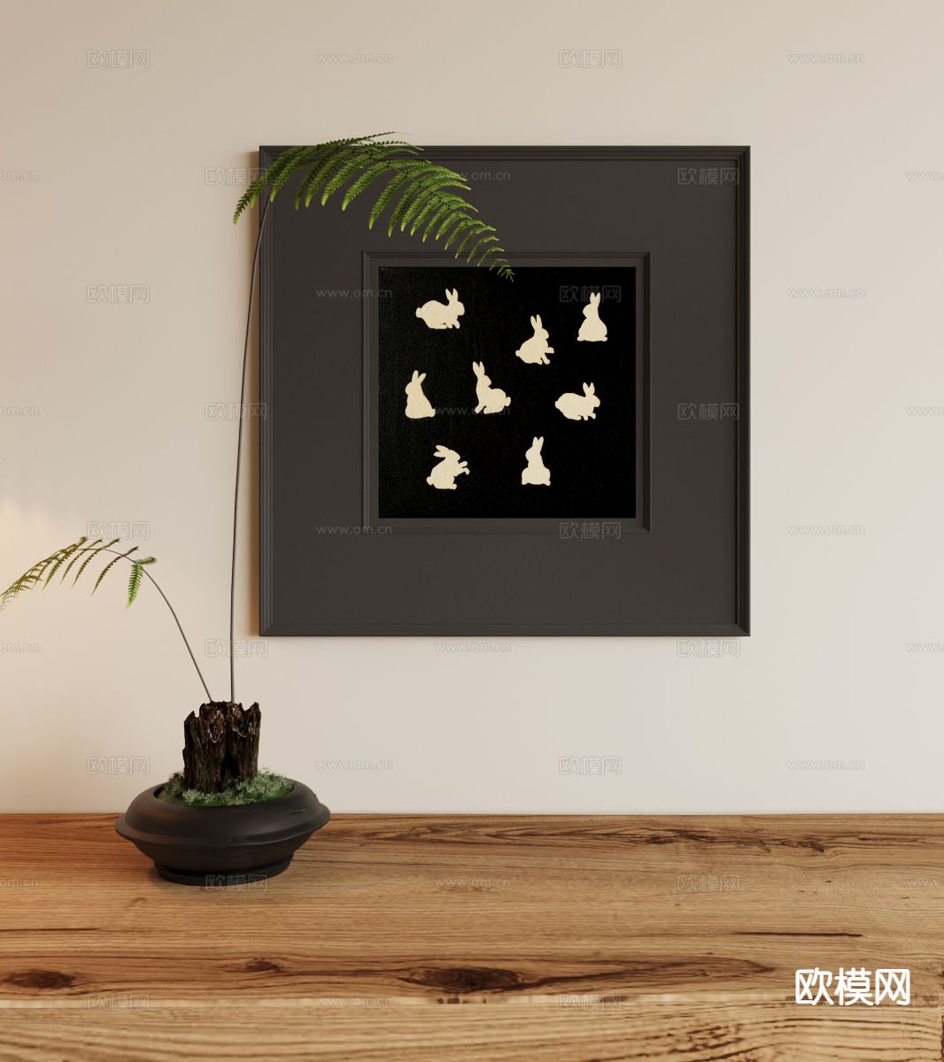 中古风挂画 复古挂画 兔子挂画3d模型