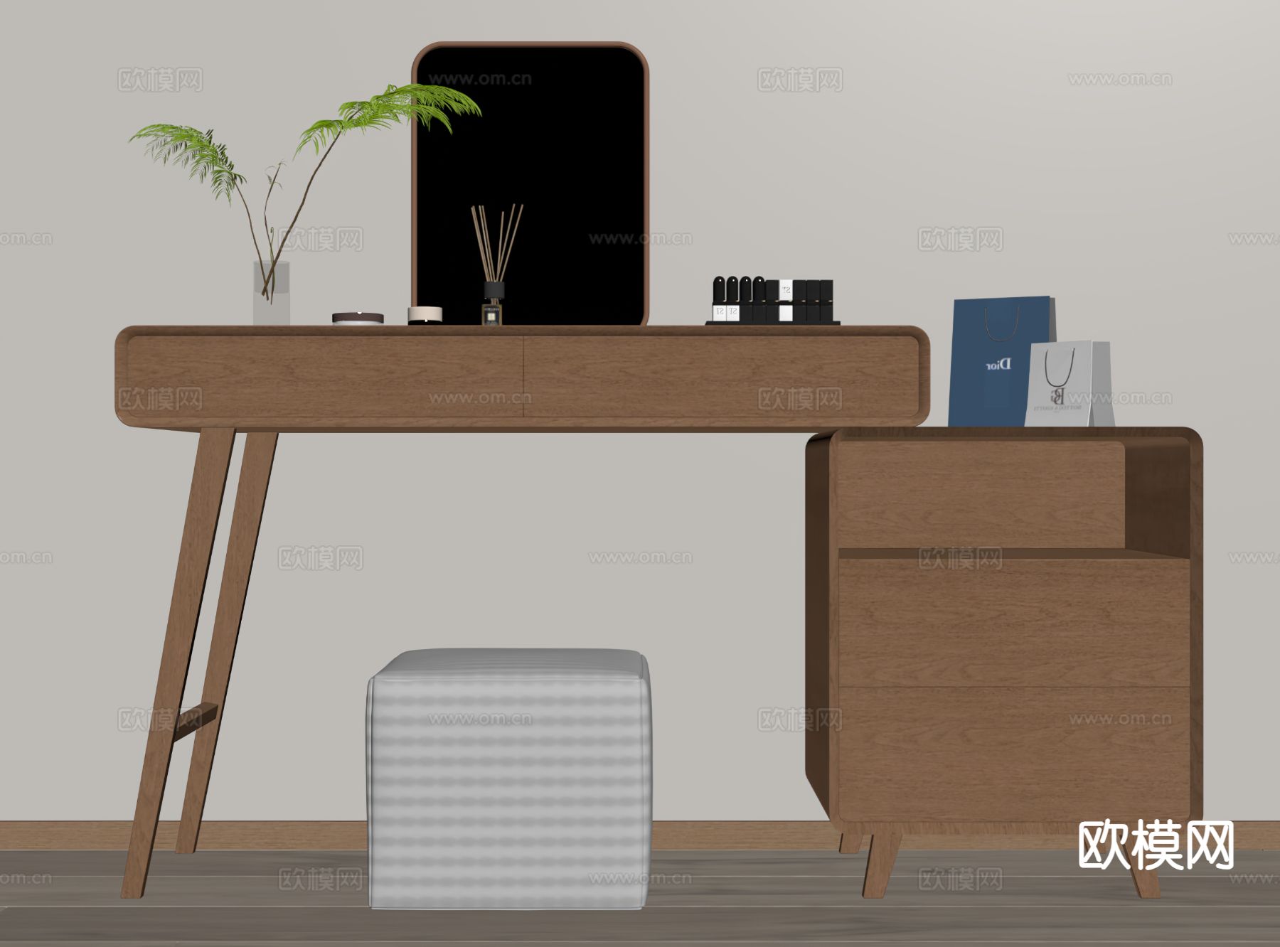 现代梳妆台su模型下载（渲染图1）