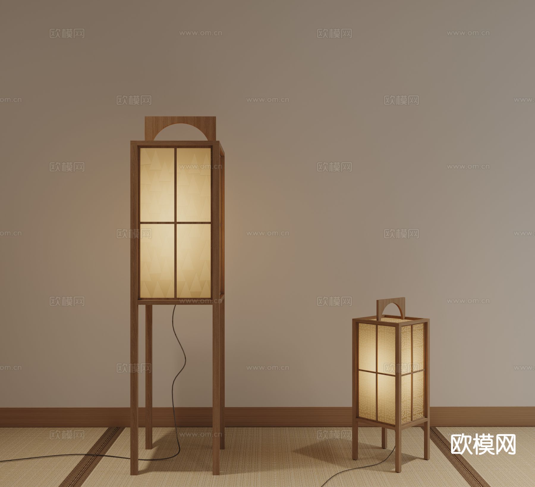日式和纸灯 落地灯su模型下载（渲染图2）