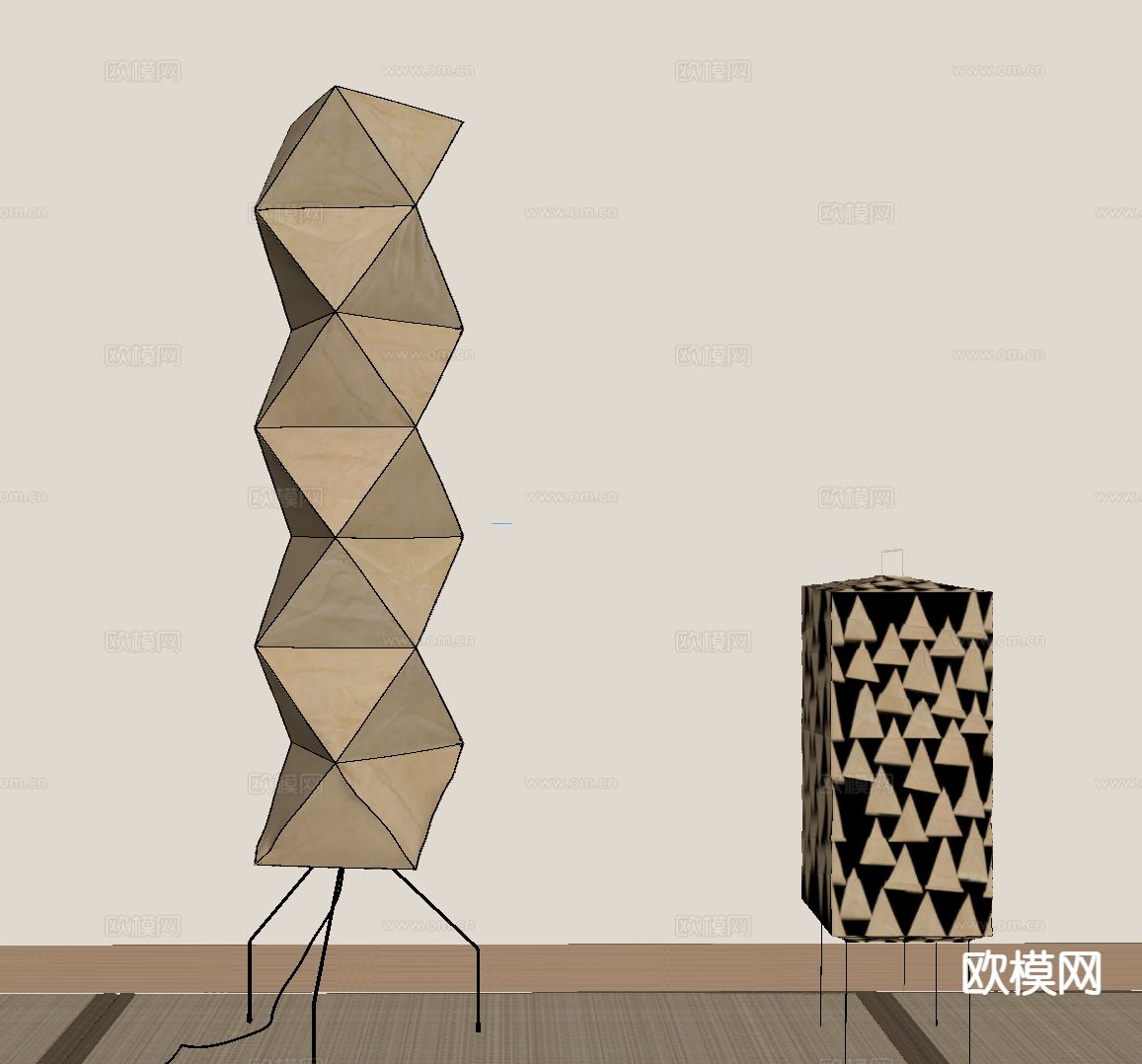 日式和纸灯 落地灯su模型下载（渲染图1）