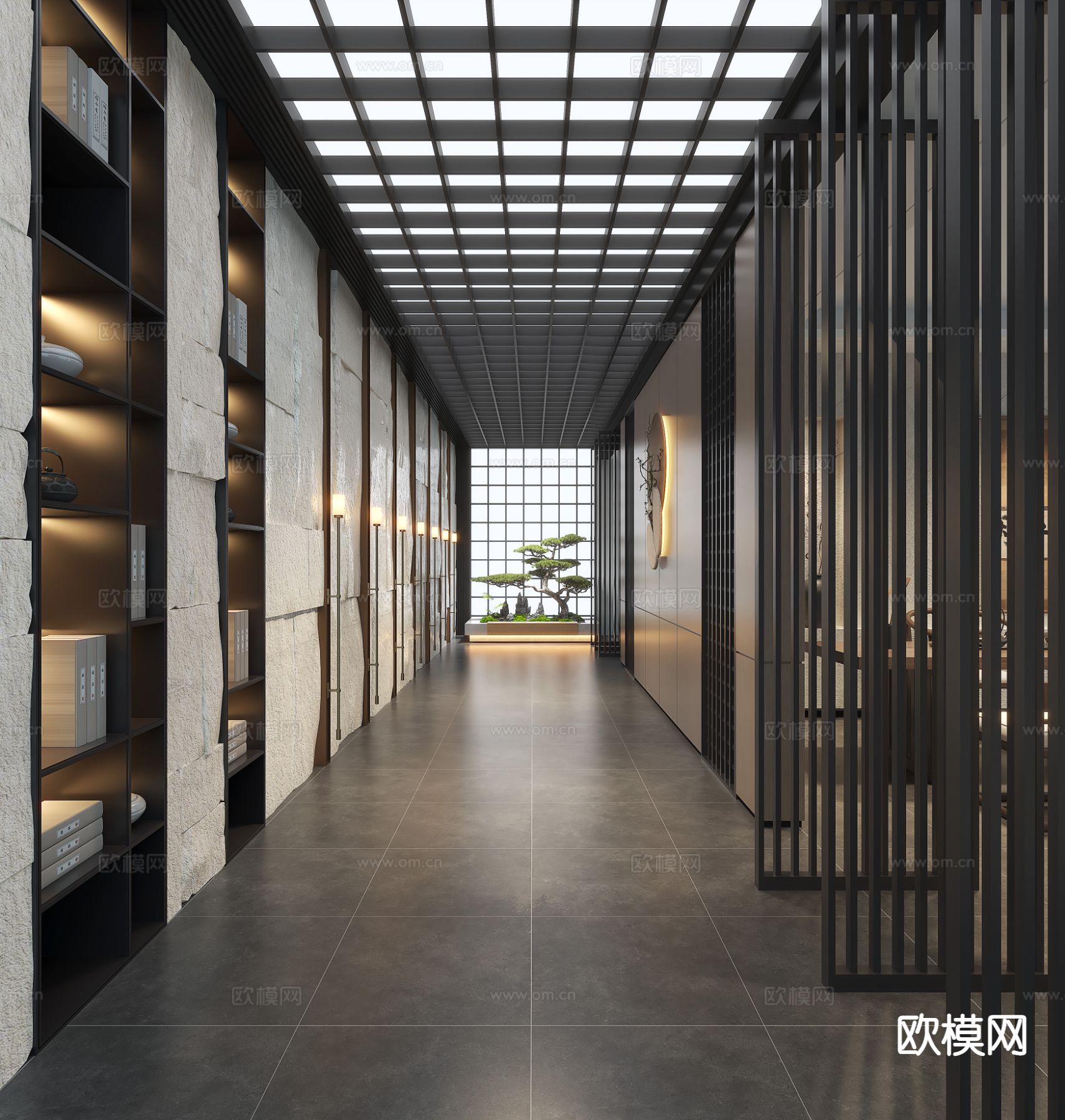 现代酒店过道 会所走廊su模型下载（渲染图2）