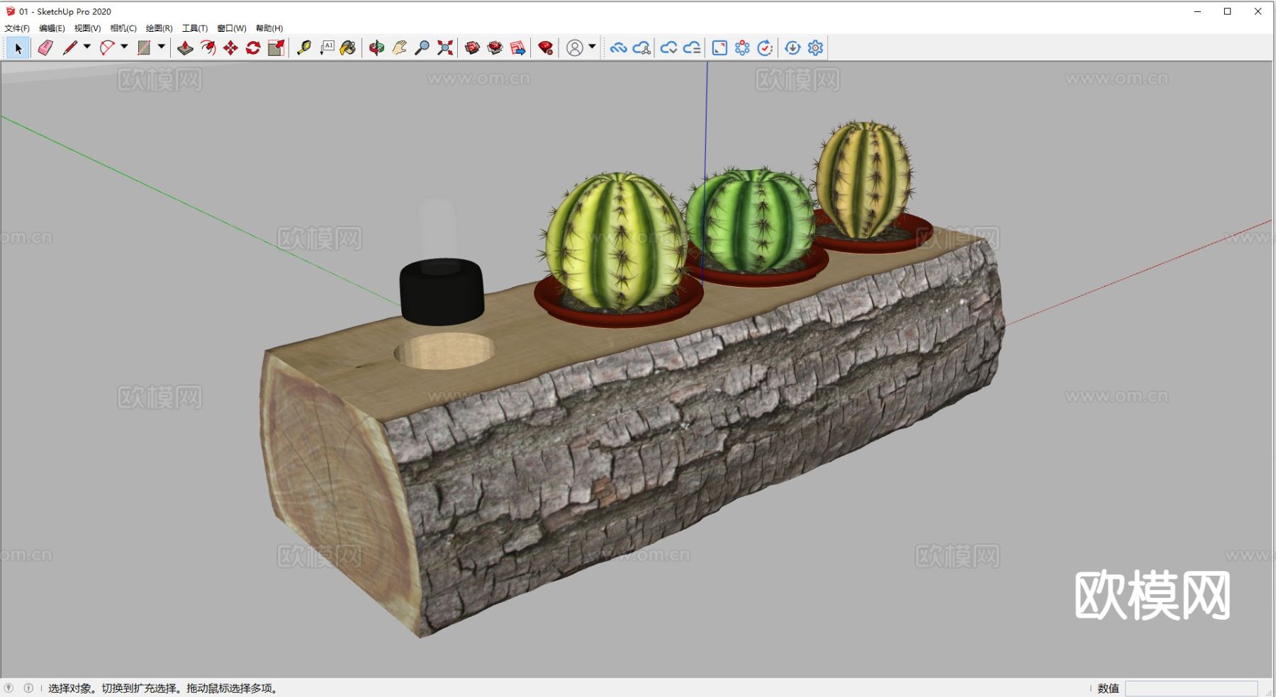 装饰摆件 仙人掌su模型下载（渲染图1）
