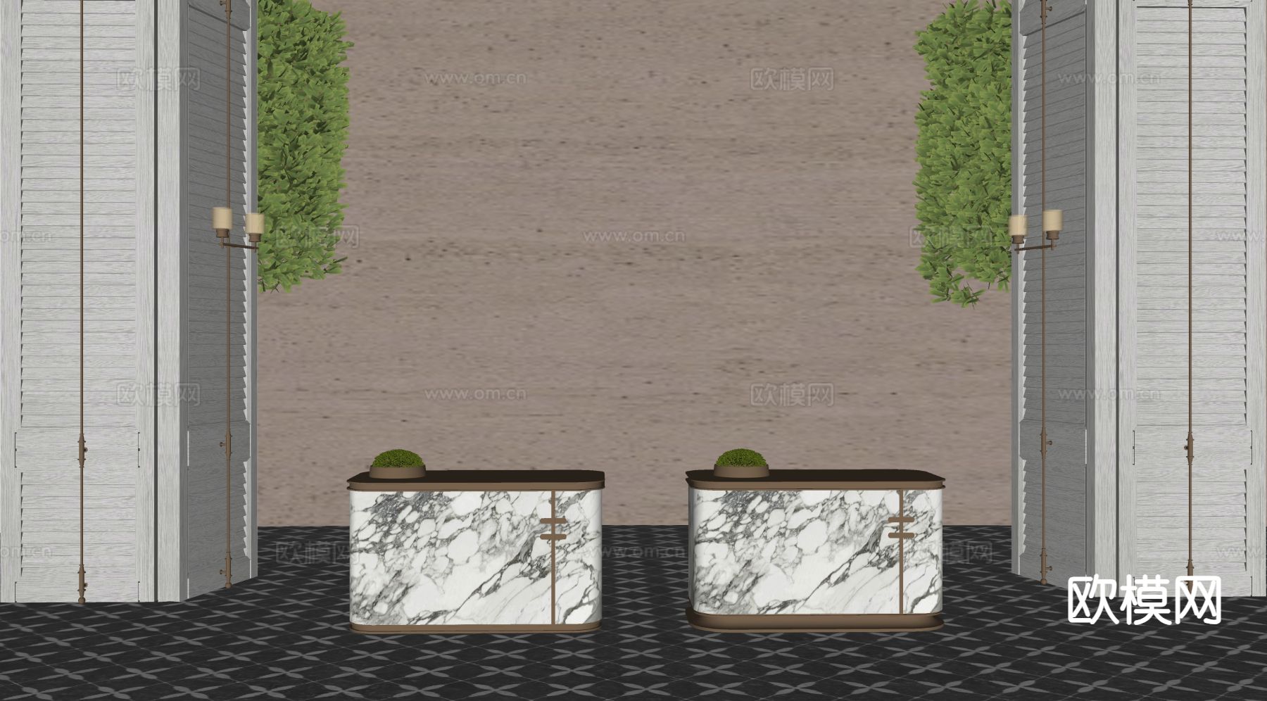 接待台  前台 水吧台su模型下载（渲染图1）