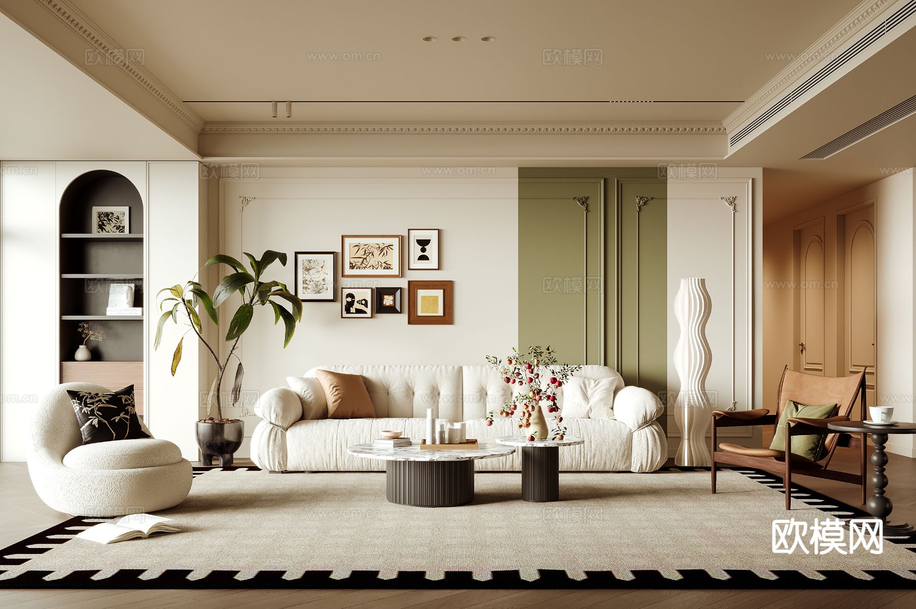 法式客厅su模型下载（渲染图2）