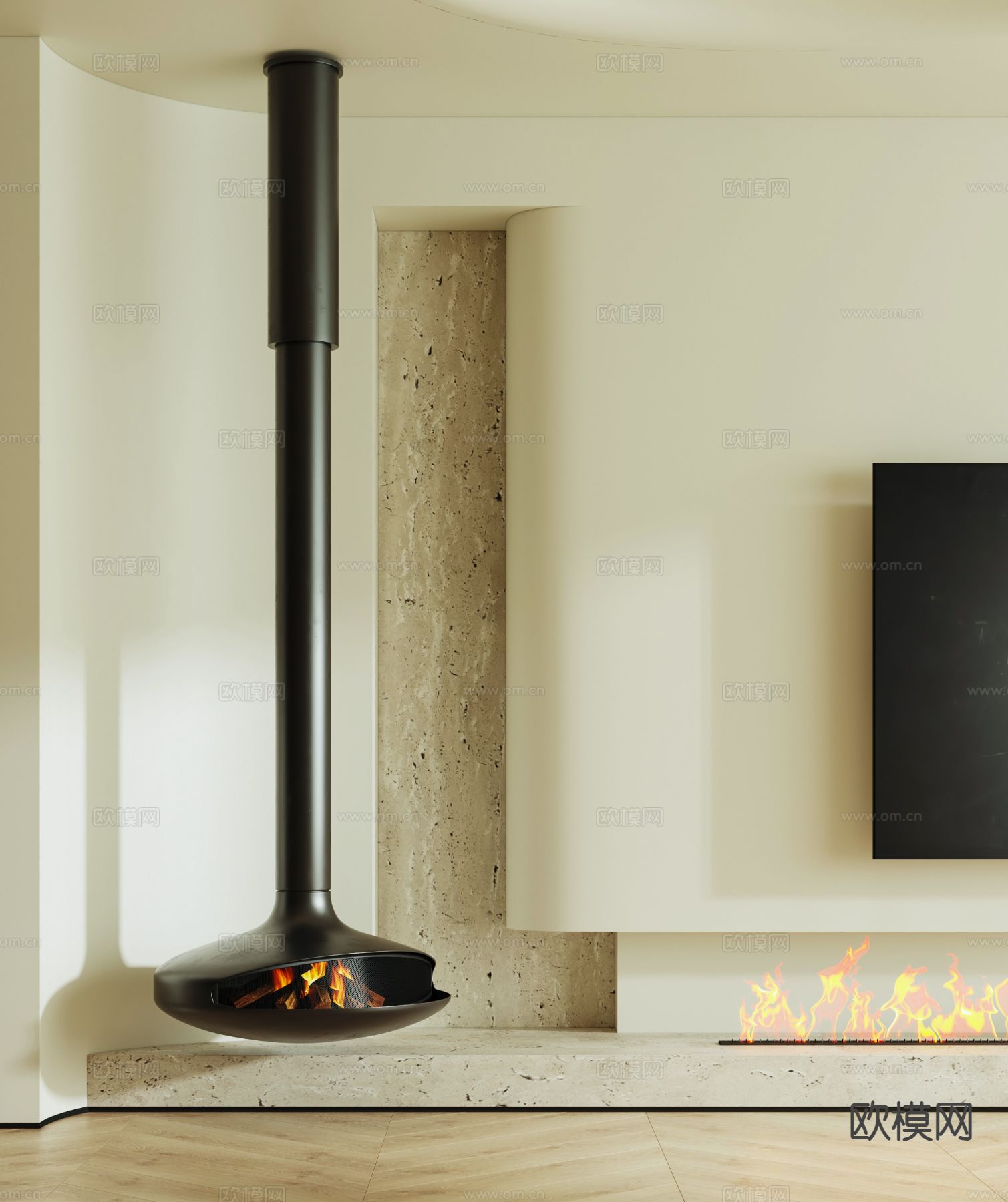 现代壁炉 火炉su模型下载（渲染图2）