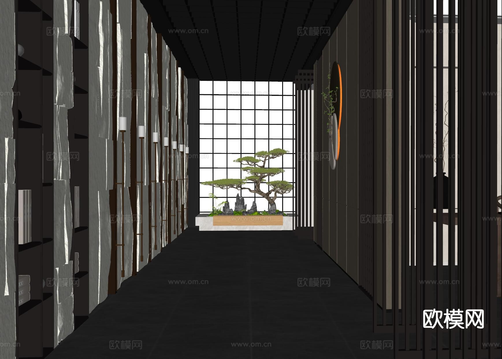 现代酒店过道 会所走廊su模型下载（渲染图1）