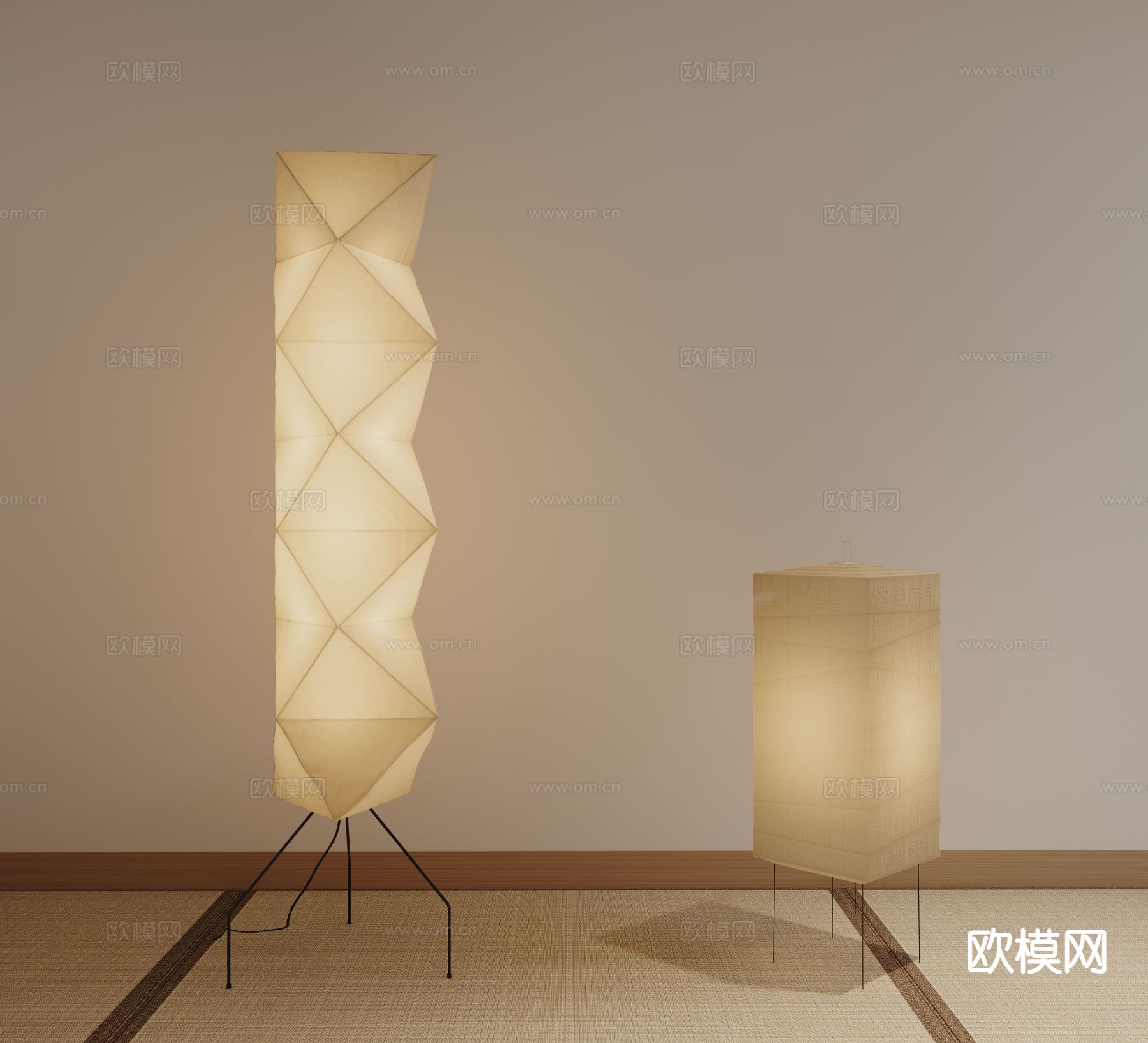 日式和纸灯 落地灯su模型下载（渲染图2）