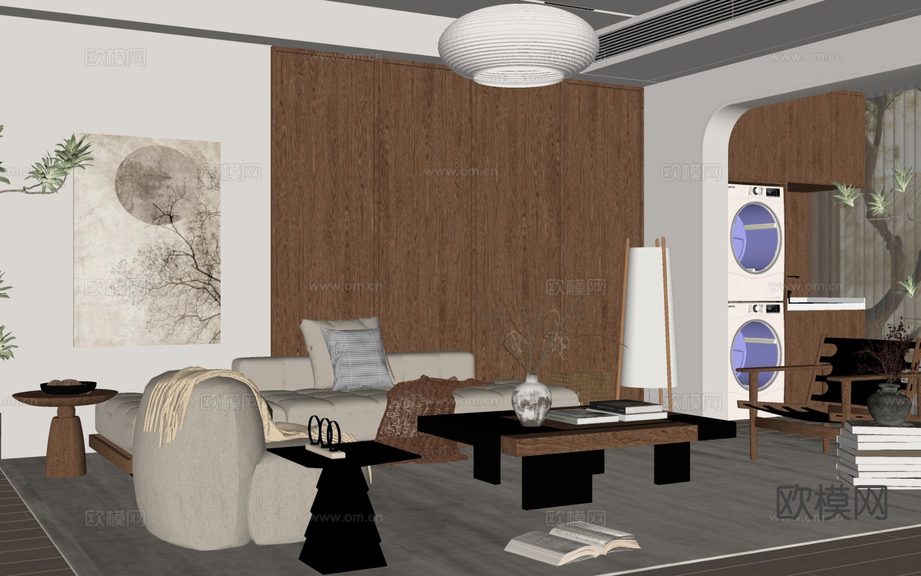 侘寂组合沙发su模型下载（渲染图1）