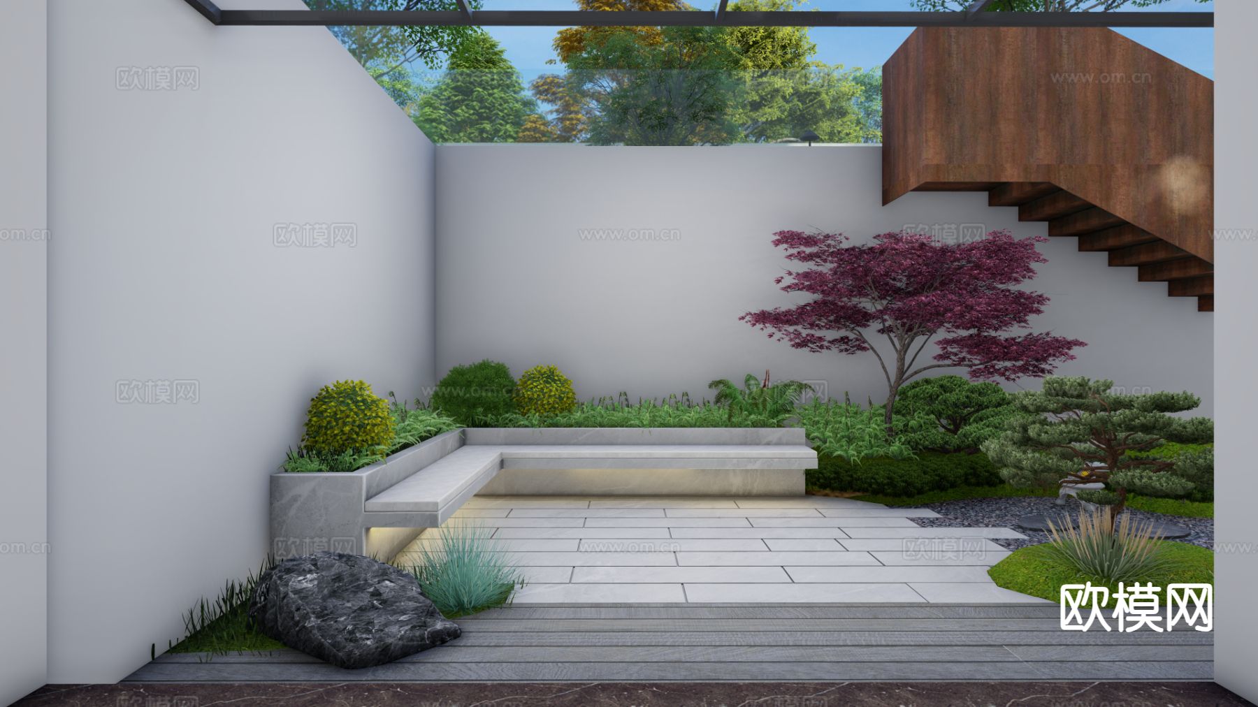 禅意庭院 花园su模型下载（渲染图3）