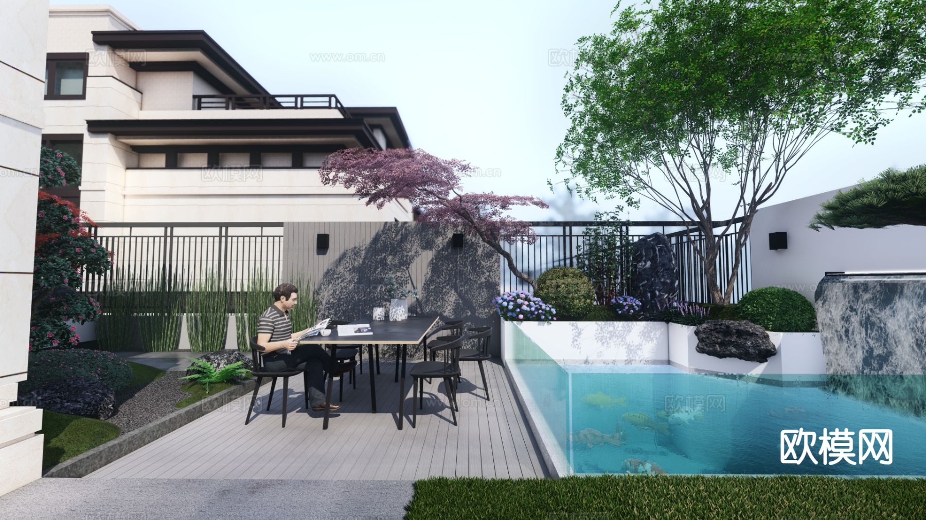 别墅庭院 花园su模型下载（渲染图4）