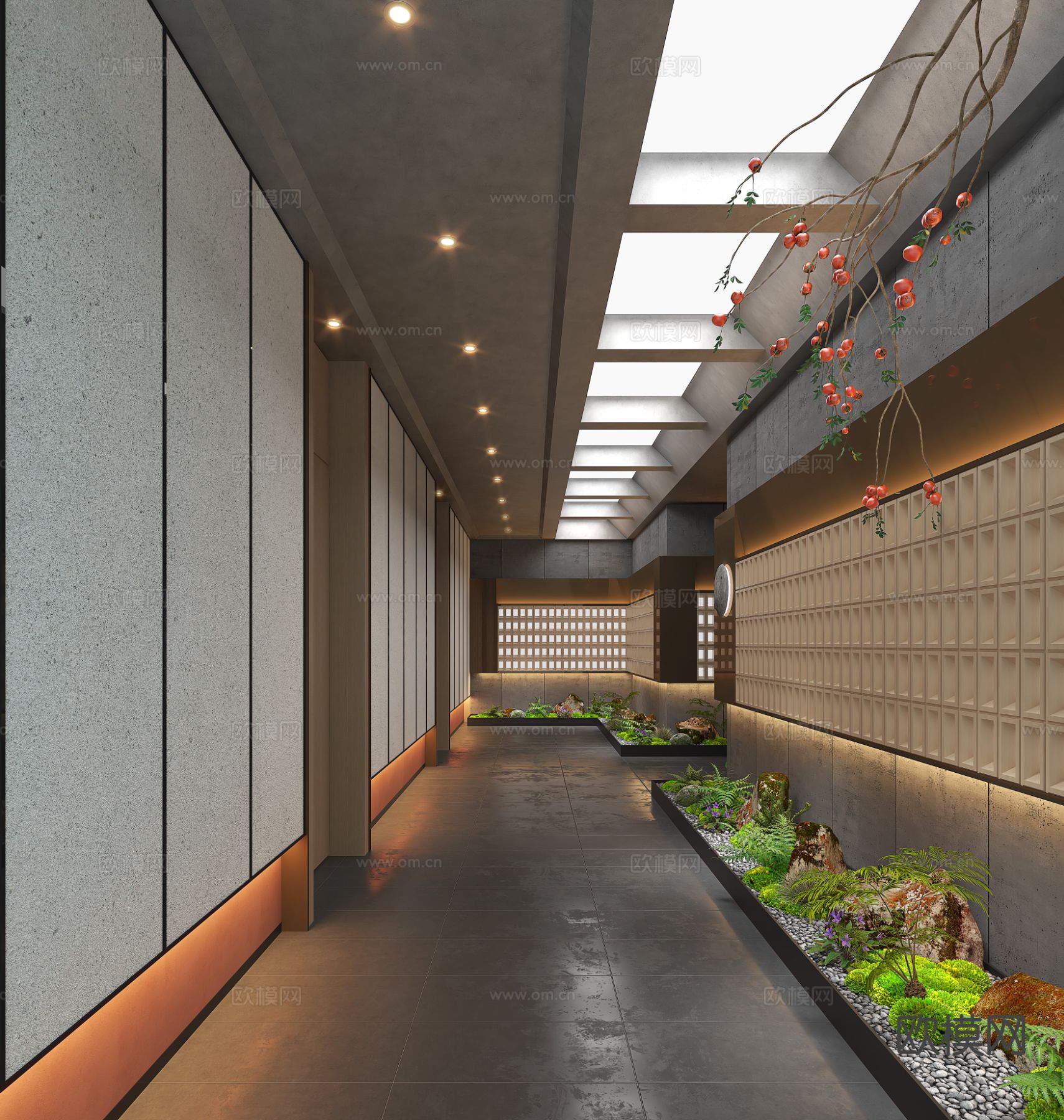 现代酒店过道 会所走廊su模型下载（渲染图2）