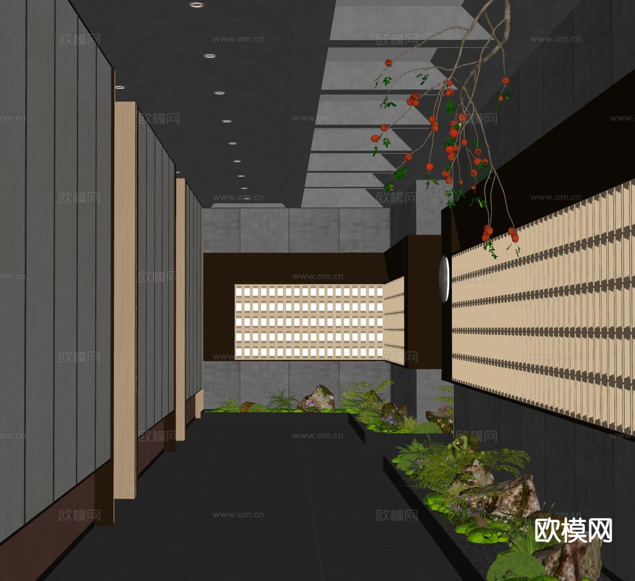 现代酒店过道 会所走廊su模型下载（渲染图1）