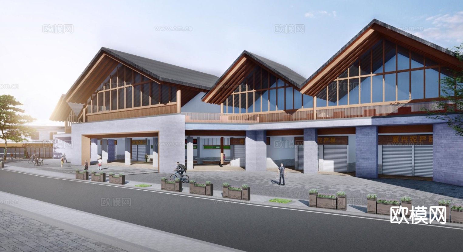 新中式党群服务中心 游客中心su模型下载（渲染图2）