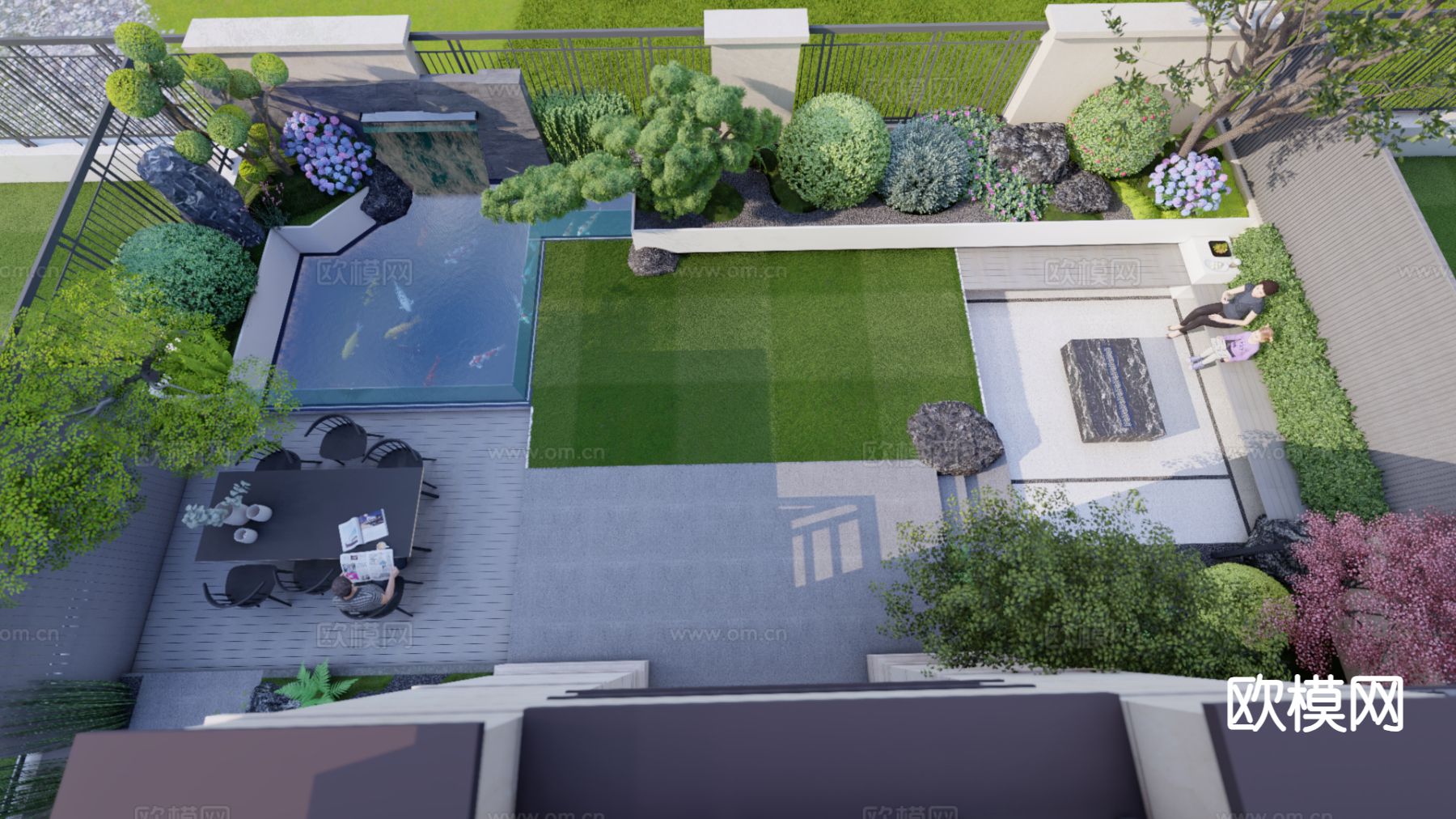 别墅庭院 花园su模型下载（渲染图2）