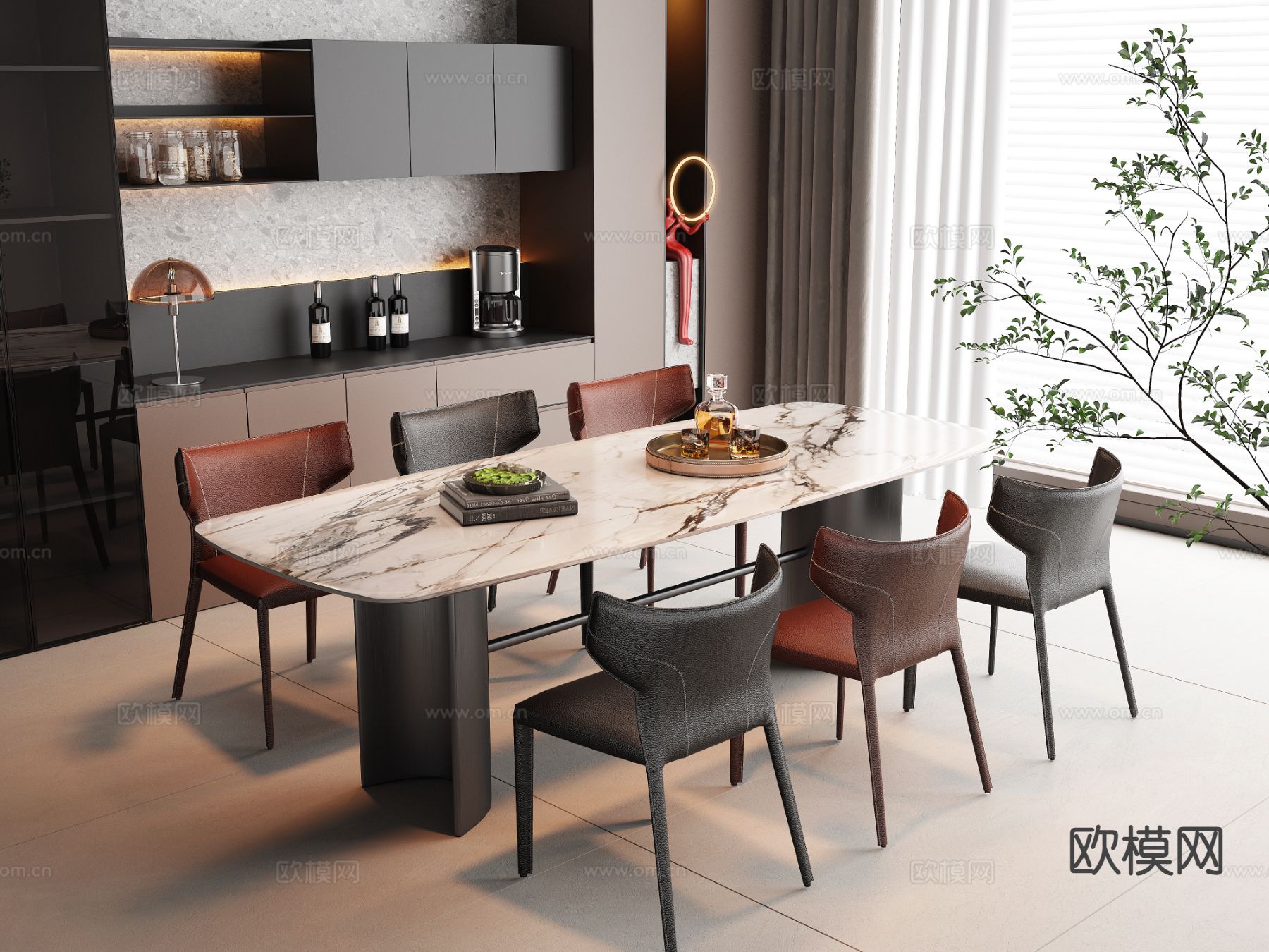 意式餐桌椅3d模型