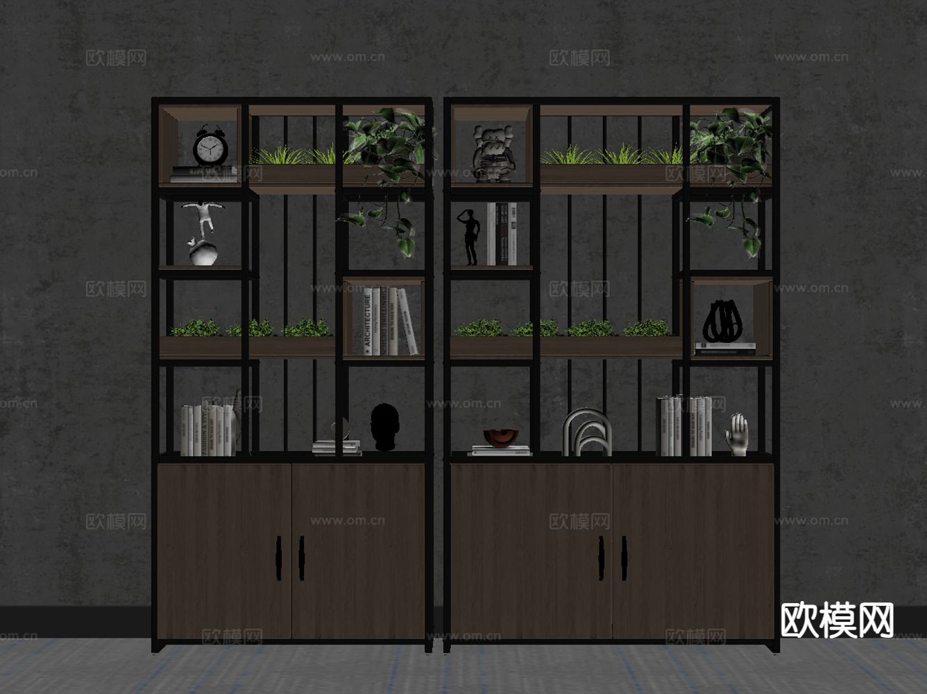 工业风隔断架 装饰柜su模型下载（渲染图1）
