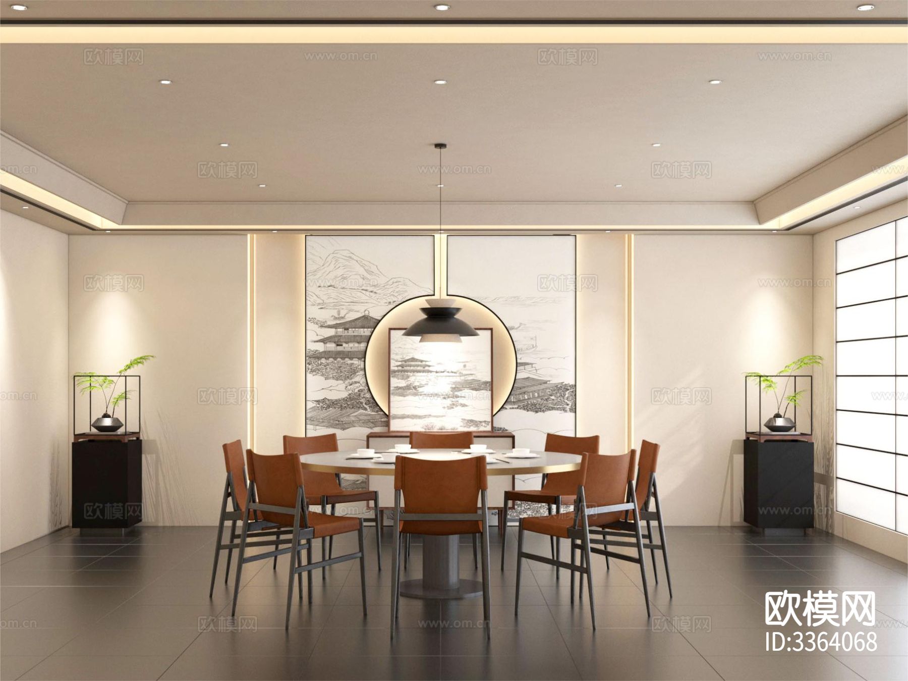 新中式餐厅装修效果图下载（渲染图4）