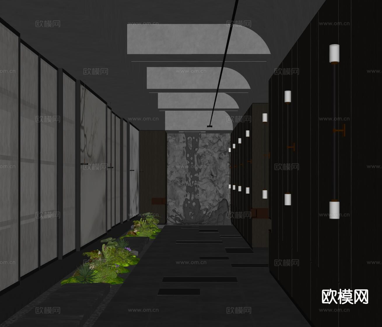 会所走廊 室内造景su模型下载（渲染图1）