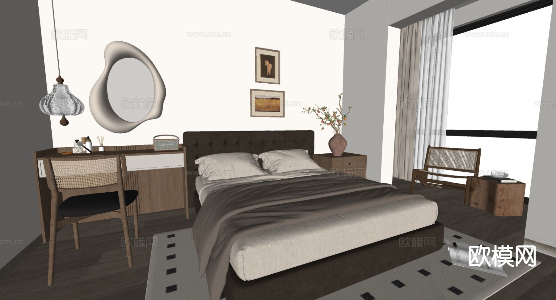 中古风卧室 主卧su模型下载（渲染图1）
