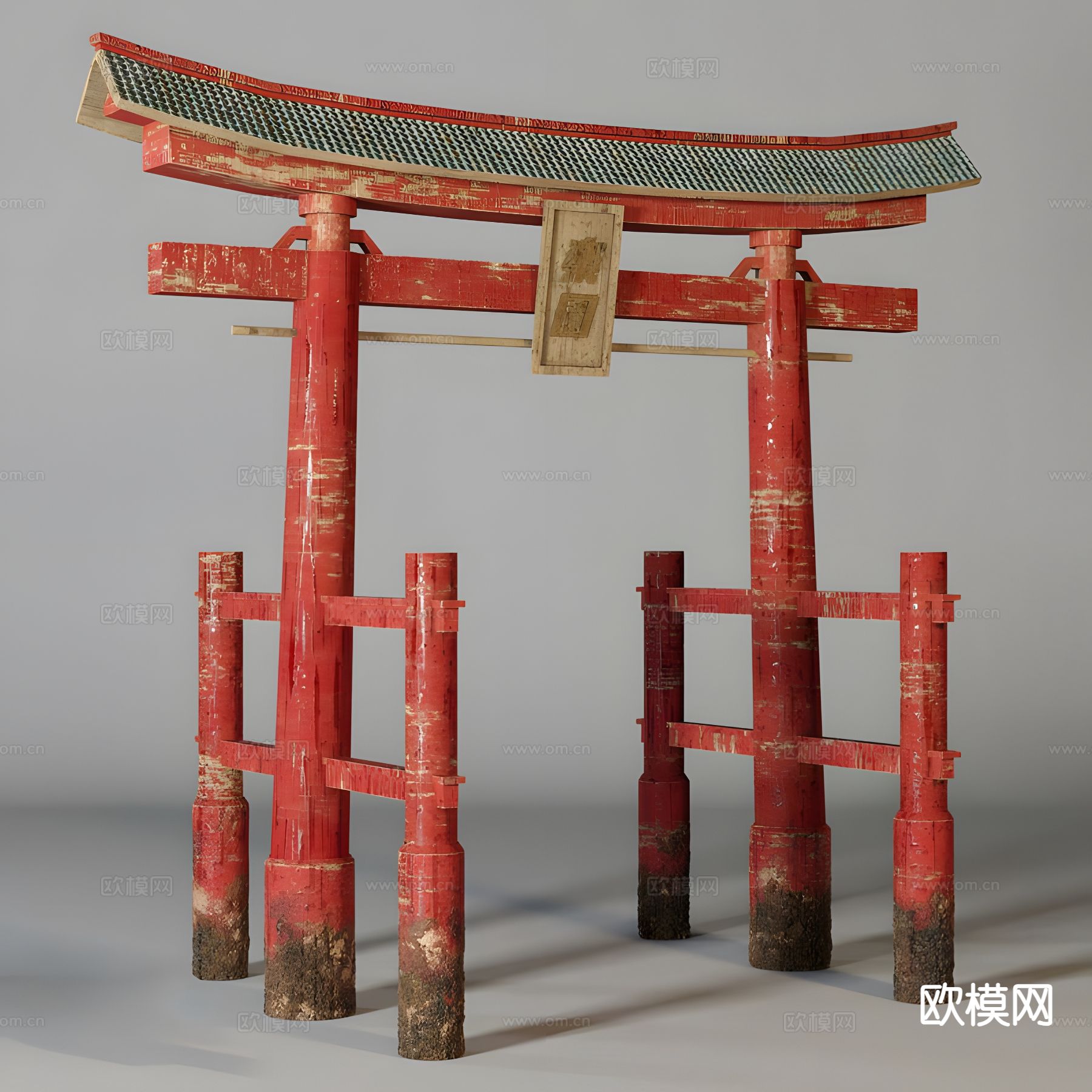 日式鸟居门构件3d模型下载（渲染图2）