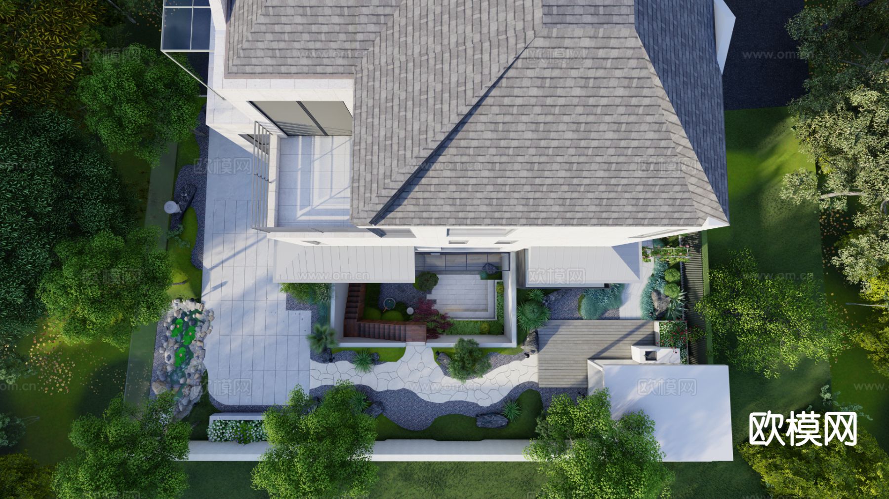 别墅庭院 花园su模型下载（渲染图3）