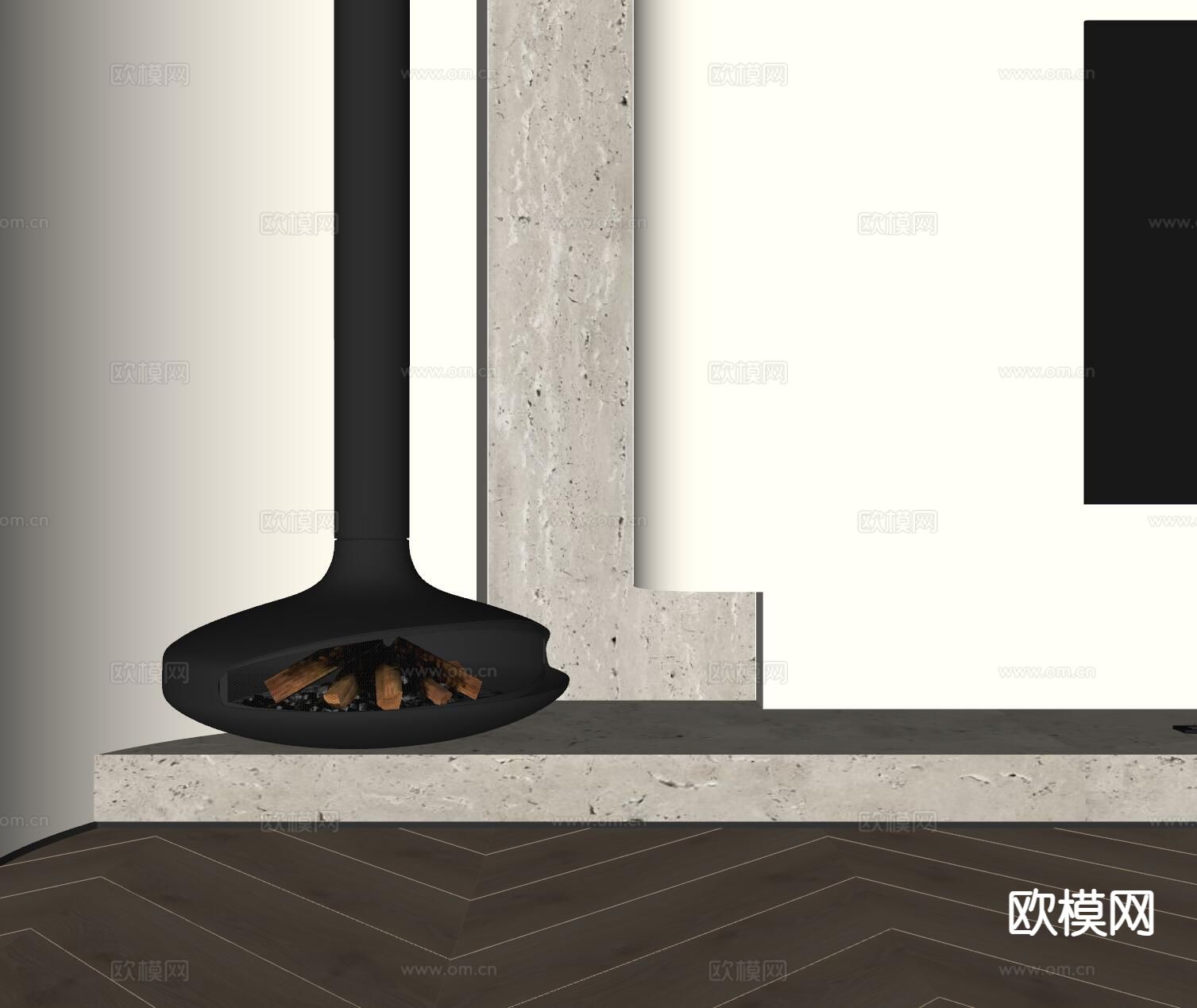 现代壁炉 火炉su模型下载（渲染图1）