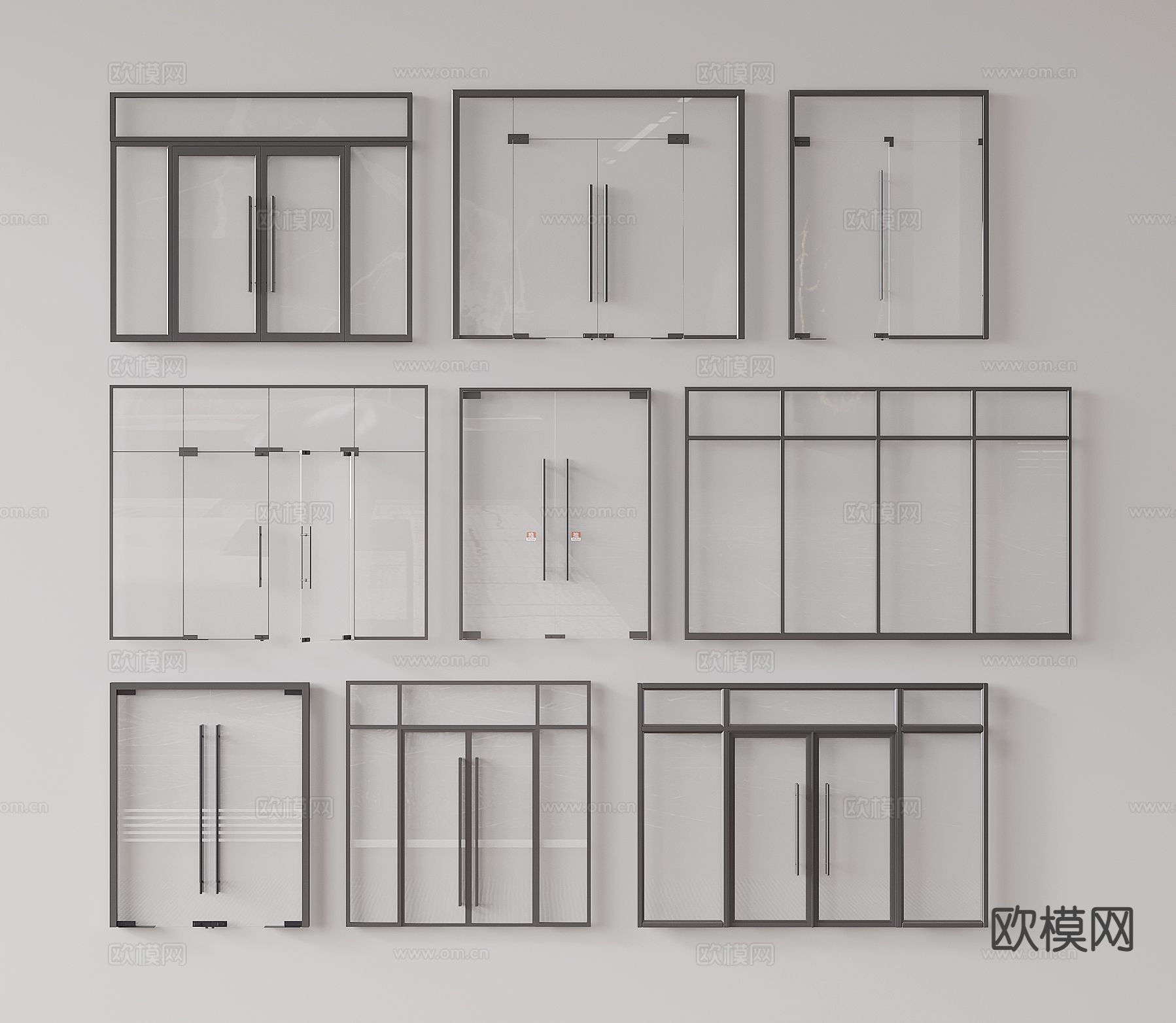 现代玻璃双开门3d模型