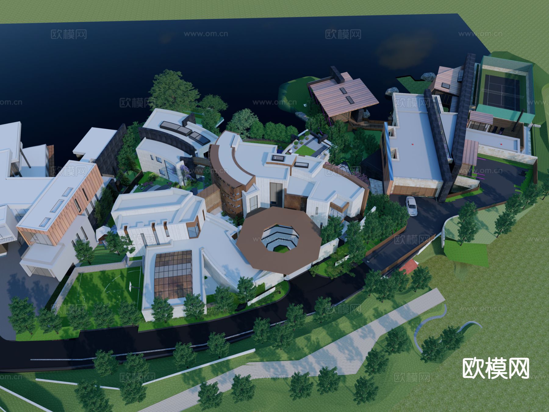 商业区鸟瞰su模型下载（渲染图2）