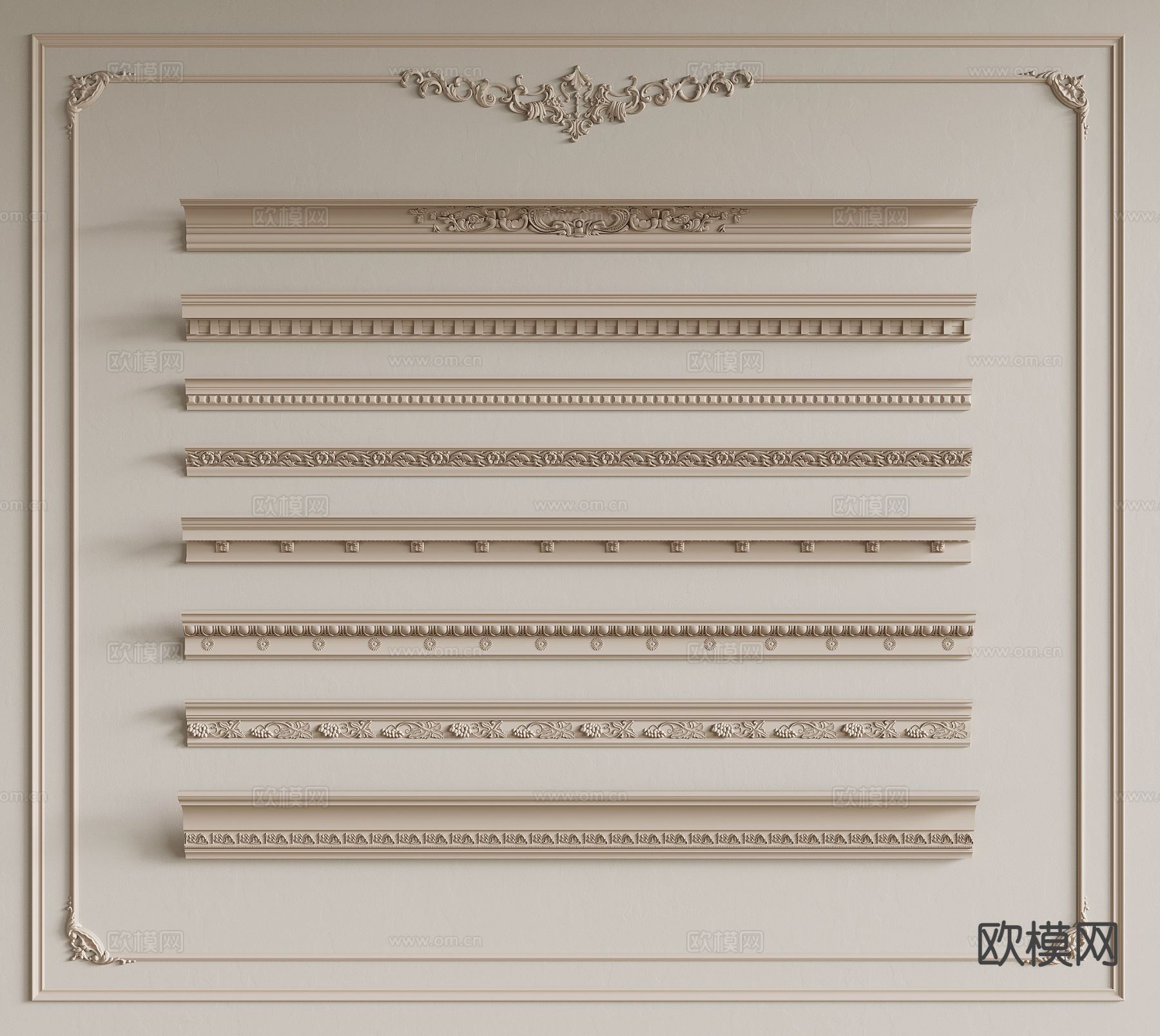 奶油风石膏线 顶角线su模型下载（渲染图2）