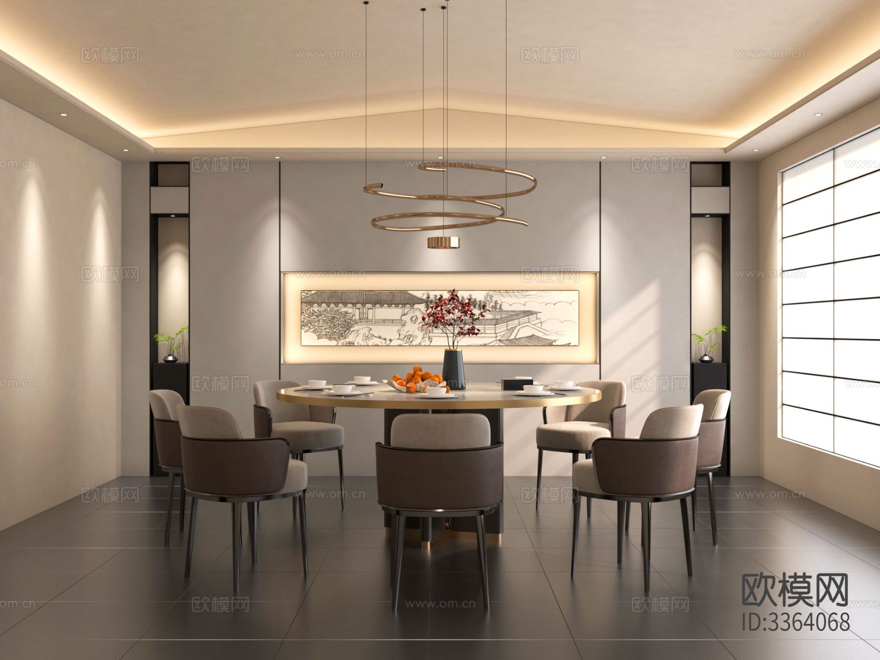 新中式餐厅装修效果图下载（渲染图2）