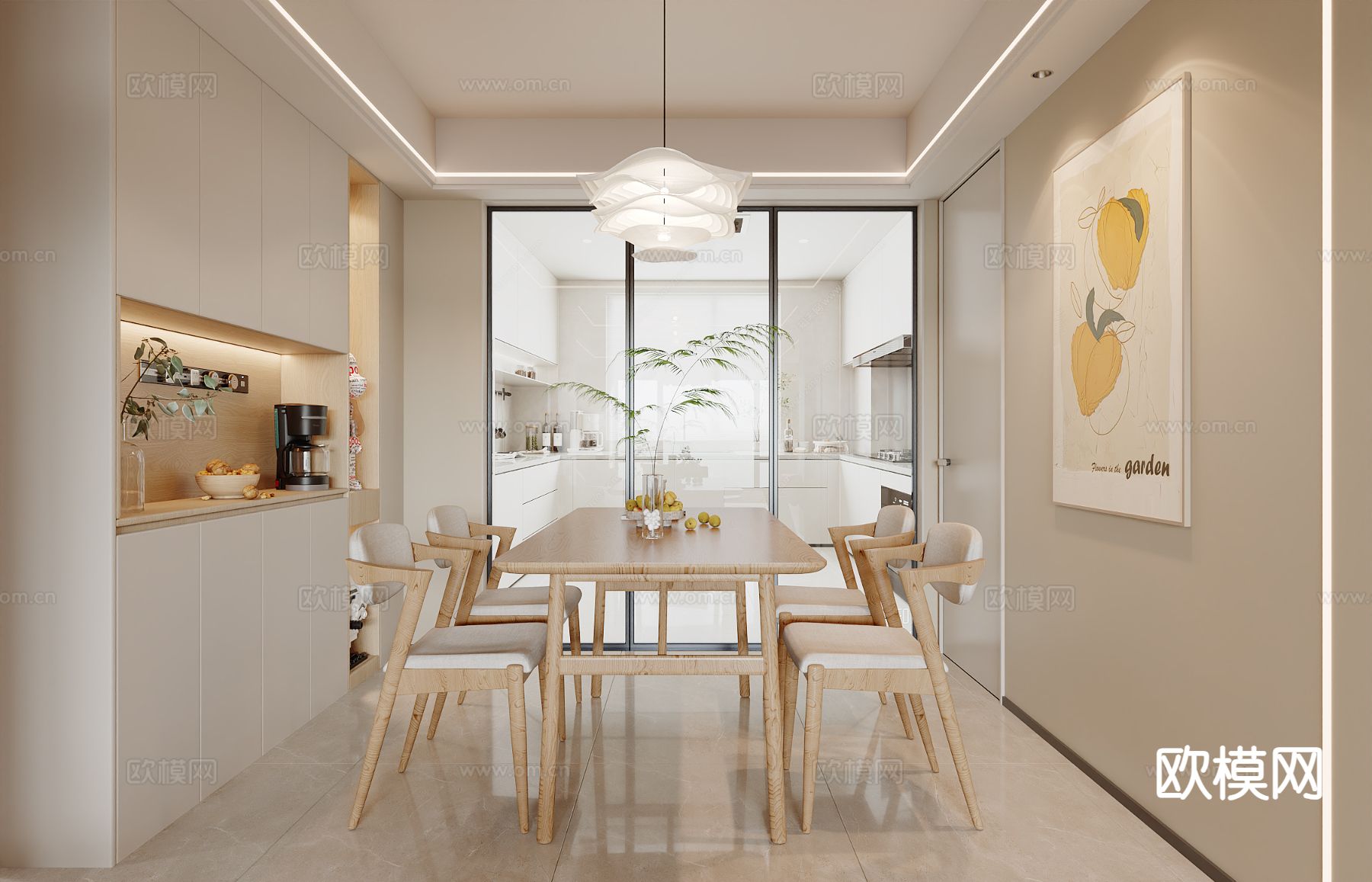 现代客餐厅3d模型下载（渲染图3）
